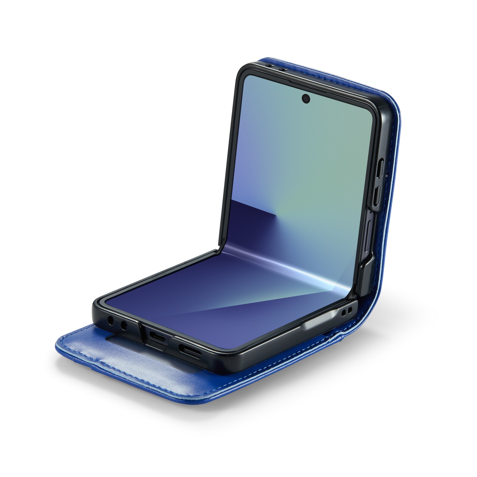 Samsung Galaxy Z Flip 7 Plånboksfodral i Äkta Läder, Blå