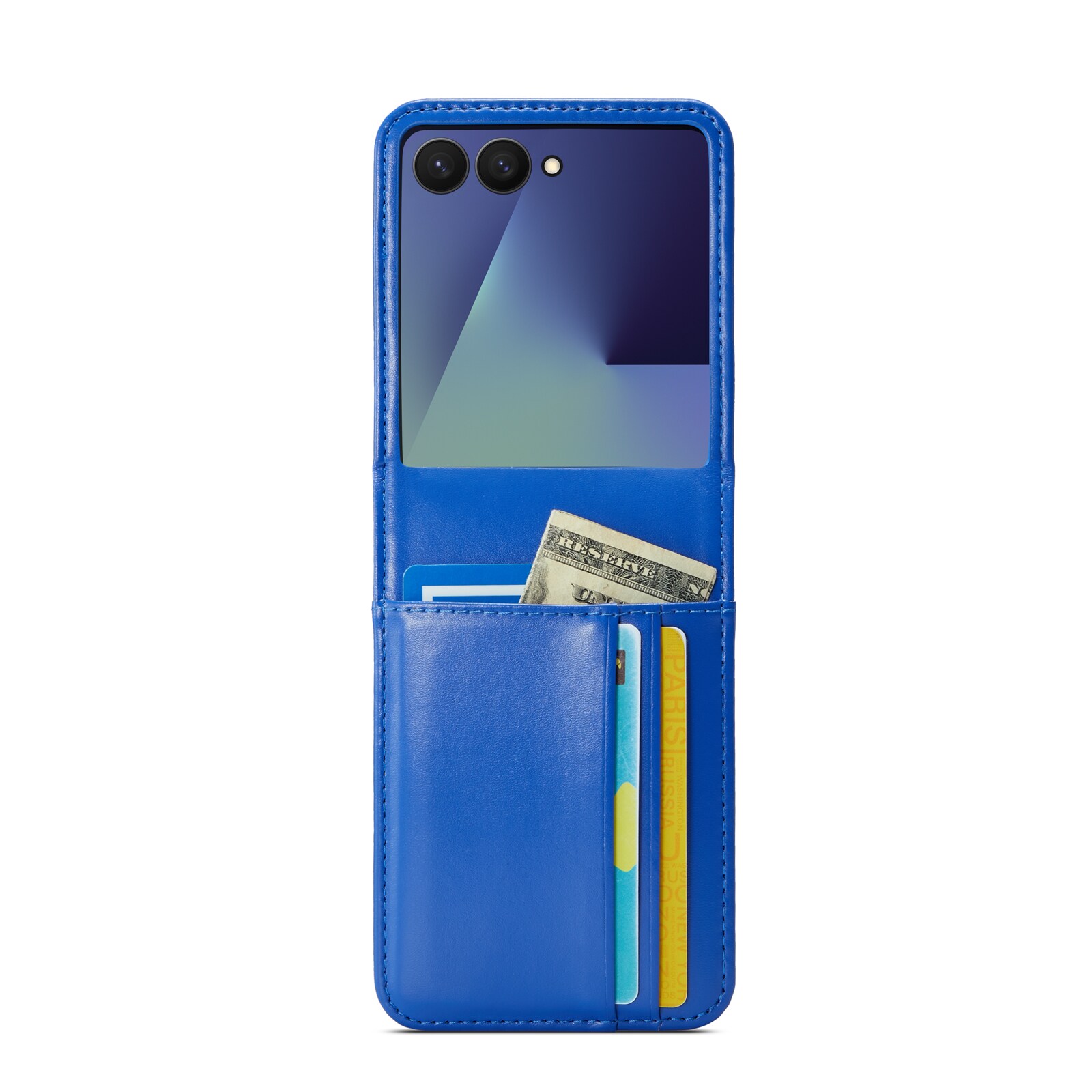 Samsung Galaxy Z Flip 7 Plånboksfodral i Äkta Läder, Blå