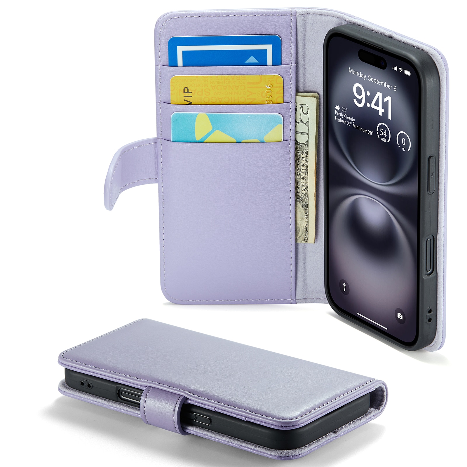 iPhone 16 Plånboksfodral i Äkta Läder, Lila