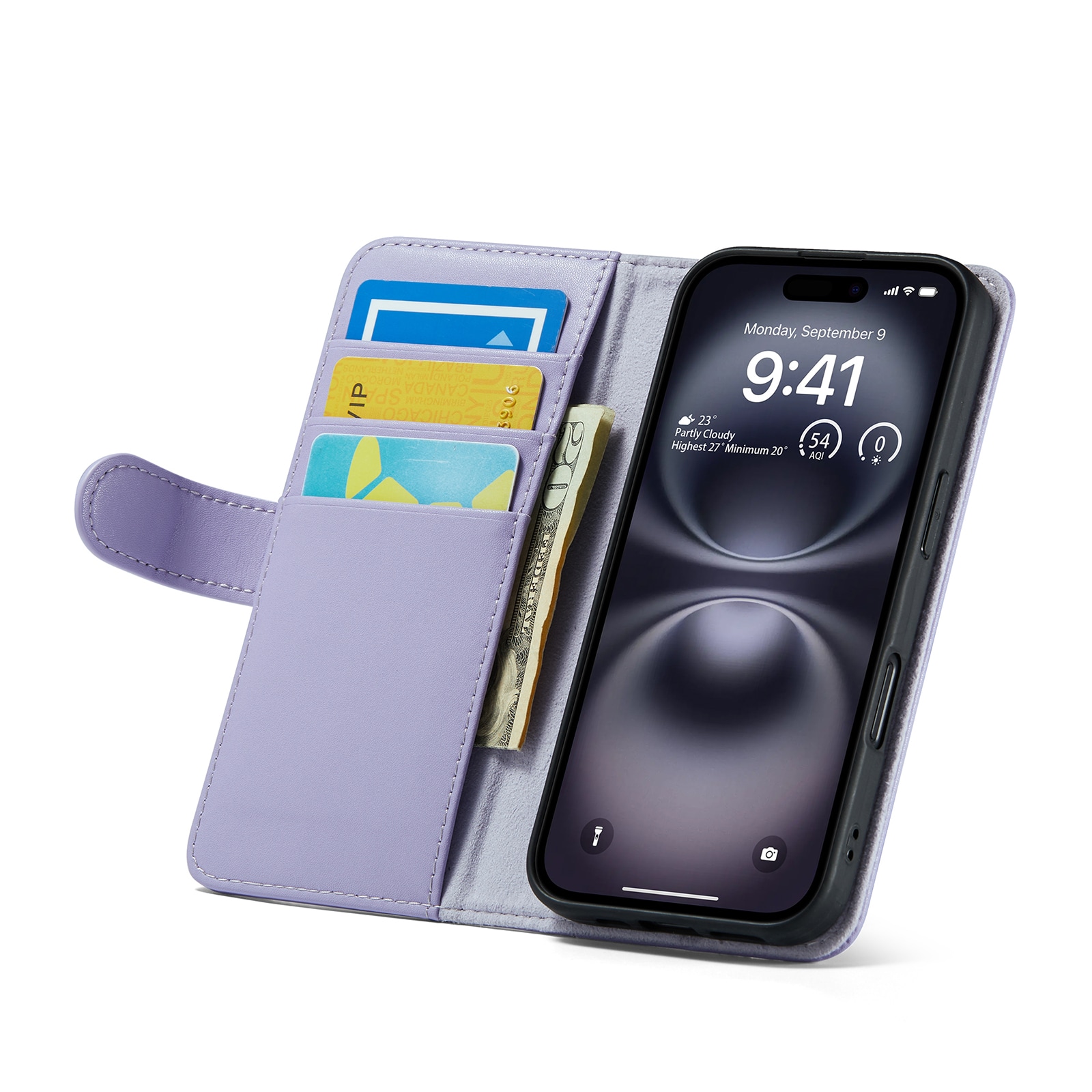 iPhone 16 Plånboksfodral i Äkta Läder, Lila
