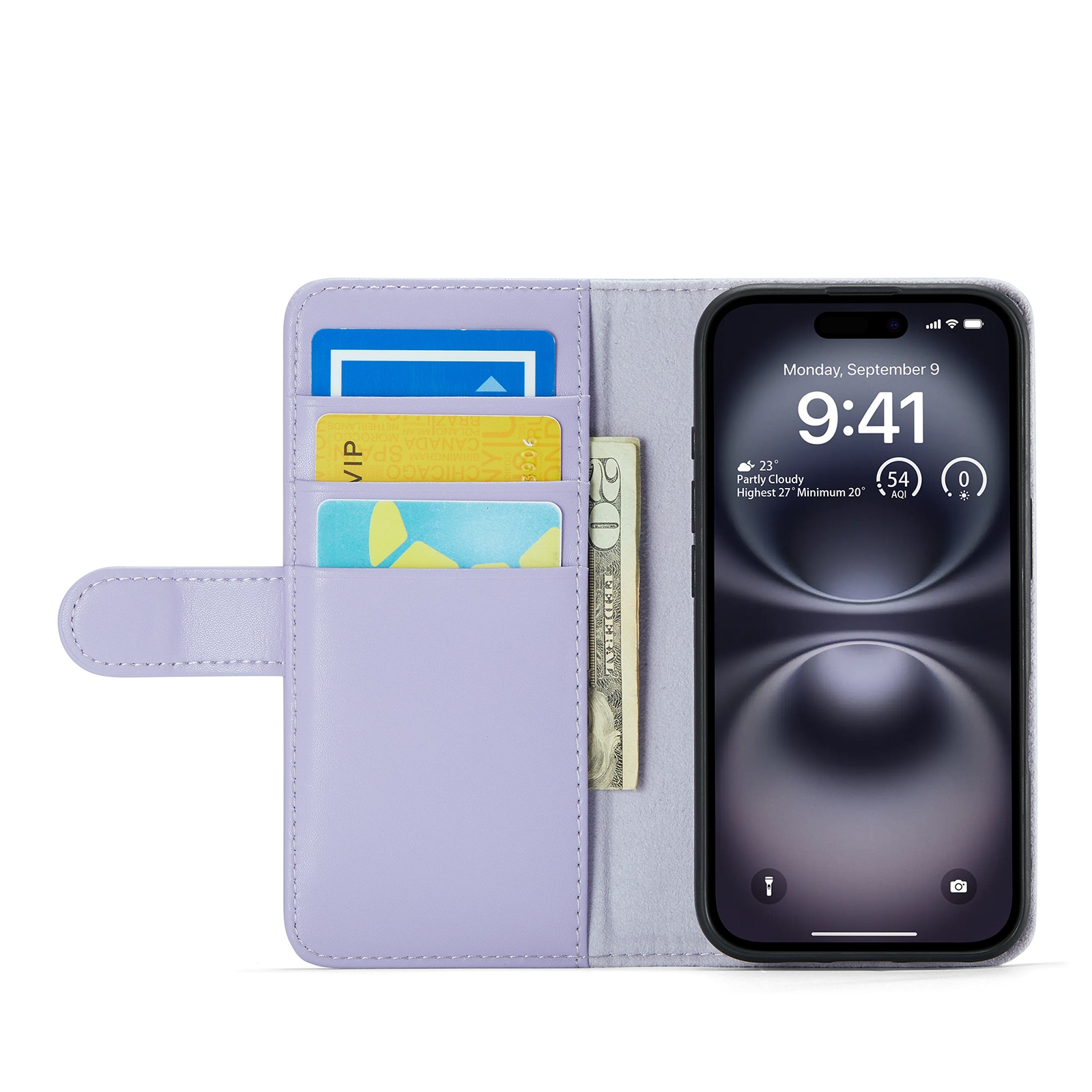 iPhone 16 Plånboksfodral i Äkta Läder, Lila
