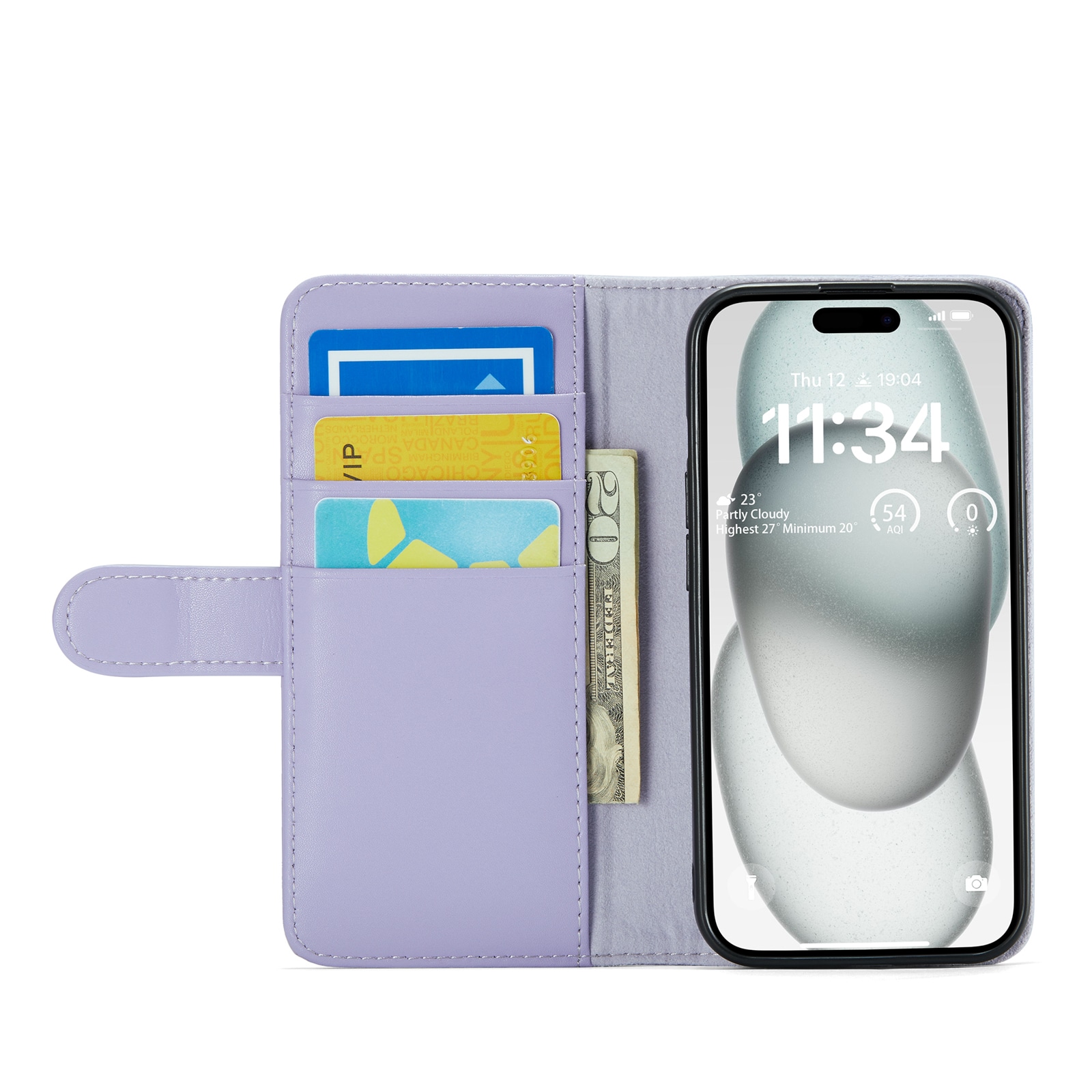 iPhone 13 Plånboksfodral i Äkta Läder, Lila