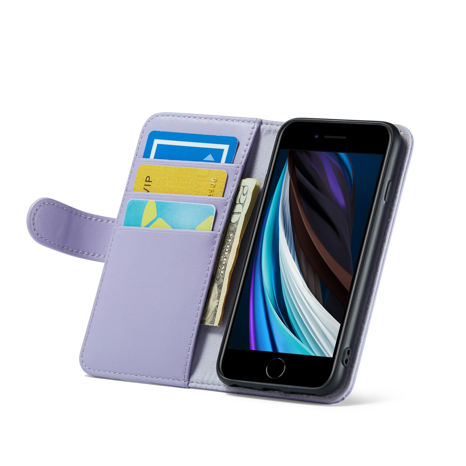 iPhone SE 2022 Plånboksfodral i Äkta Läder, Lila