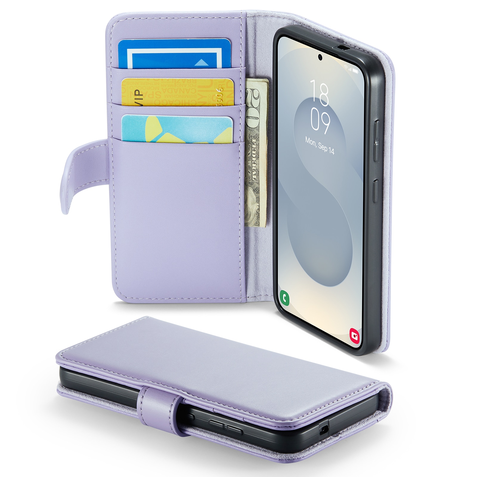 Samsung Galaxy S25 Plånboksfodral i Äkta Läder, Lila