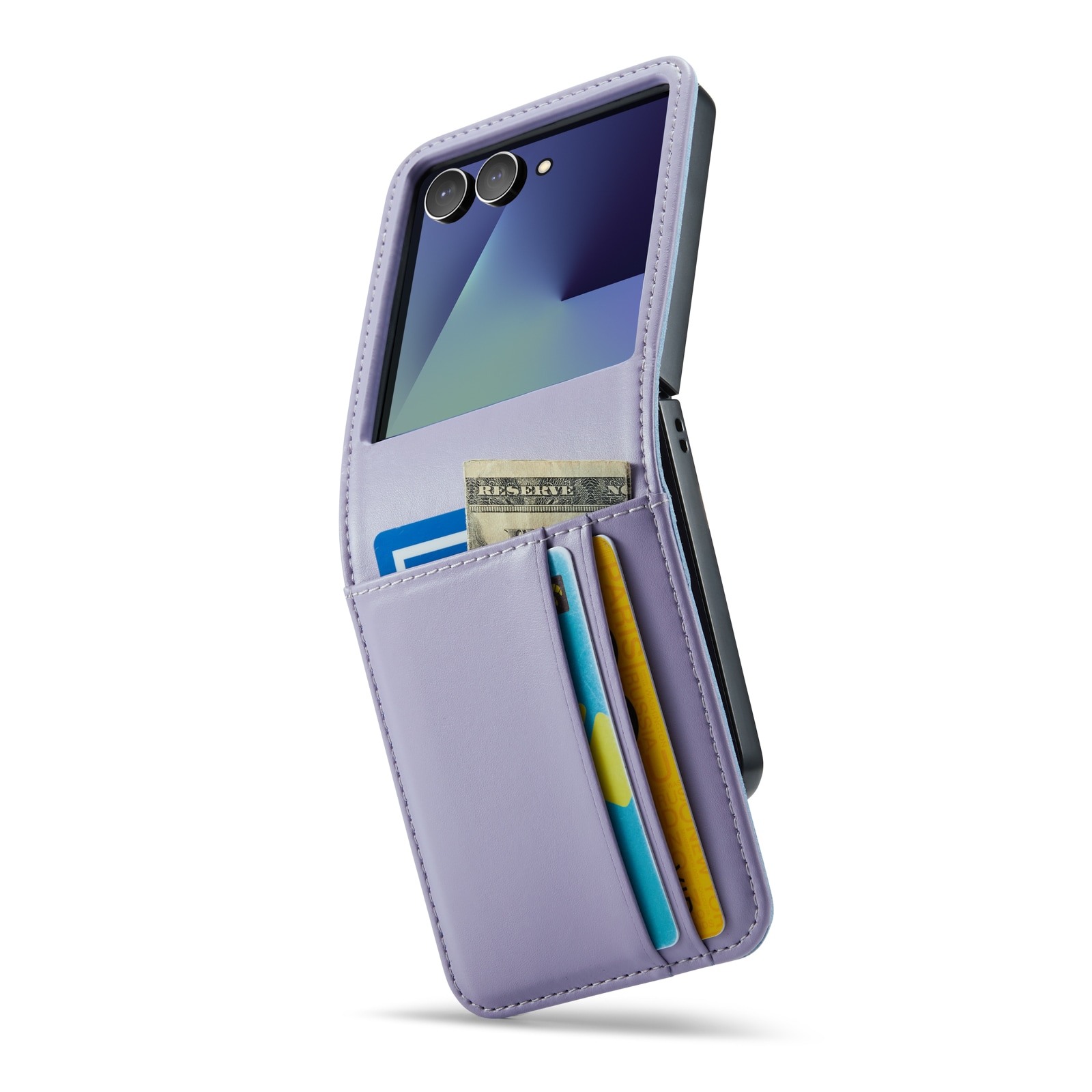 Samsung Galaxy Z Flip 7 Plånboksfodral i Äkta Läder, Lila