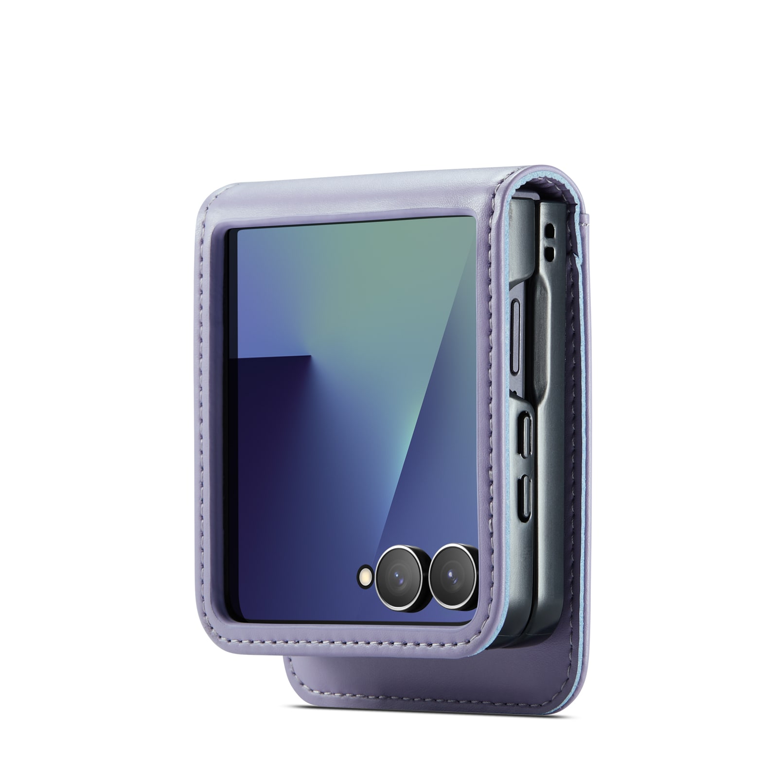 Samsung Galaxy Z Flip 7 Plånboksfodral i Äkta Läder, Lila