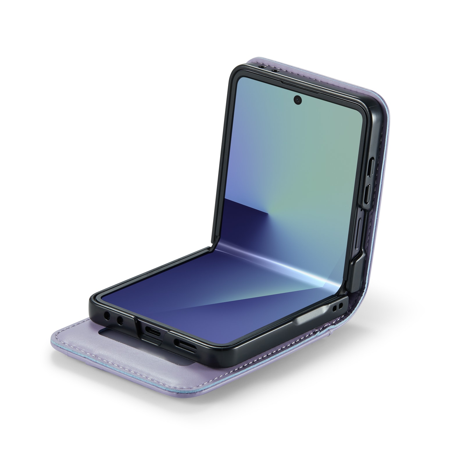 Samsung Galaxy Z Flip 7 Plånboksfodral i Äkta Läder, Lila