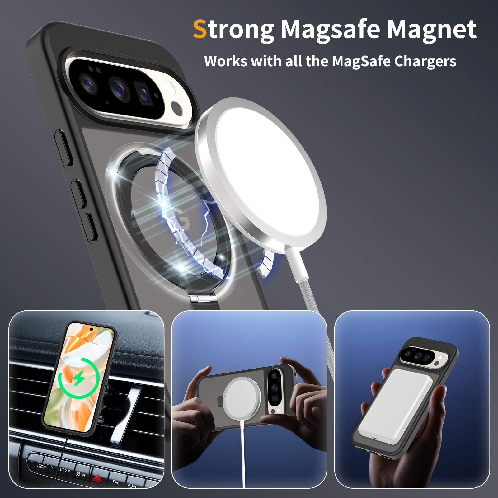 Google Pixel 10 Pro XL Magnetic hybridskal med ställfunktion, Svart