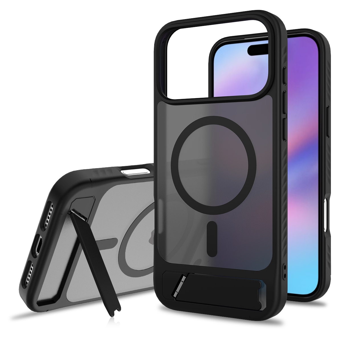 iPhone 17 Pro Magnetiskt hybridskal med inbyggt ställ, Svart