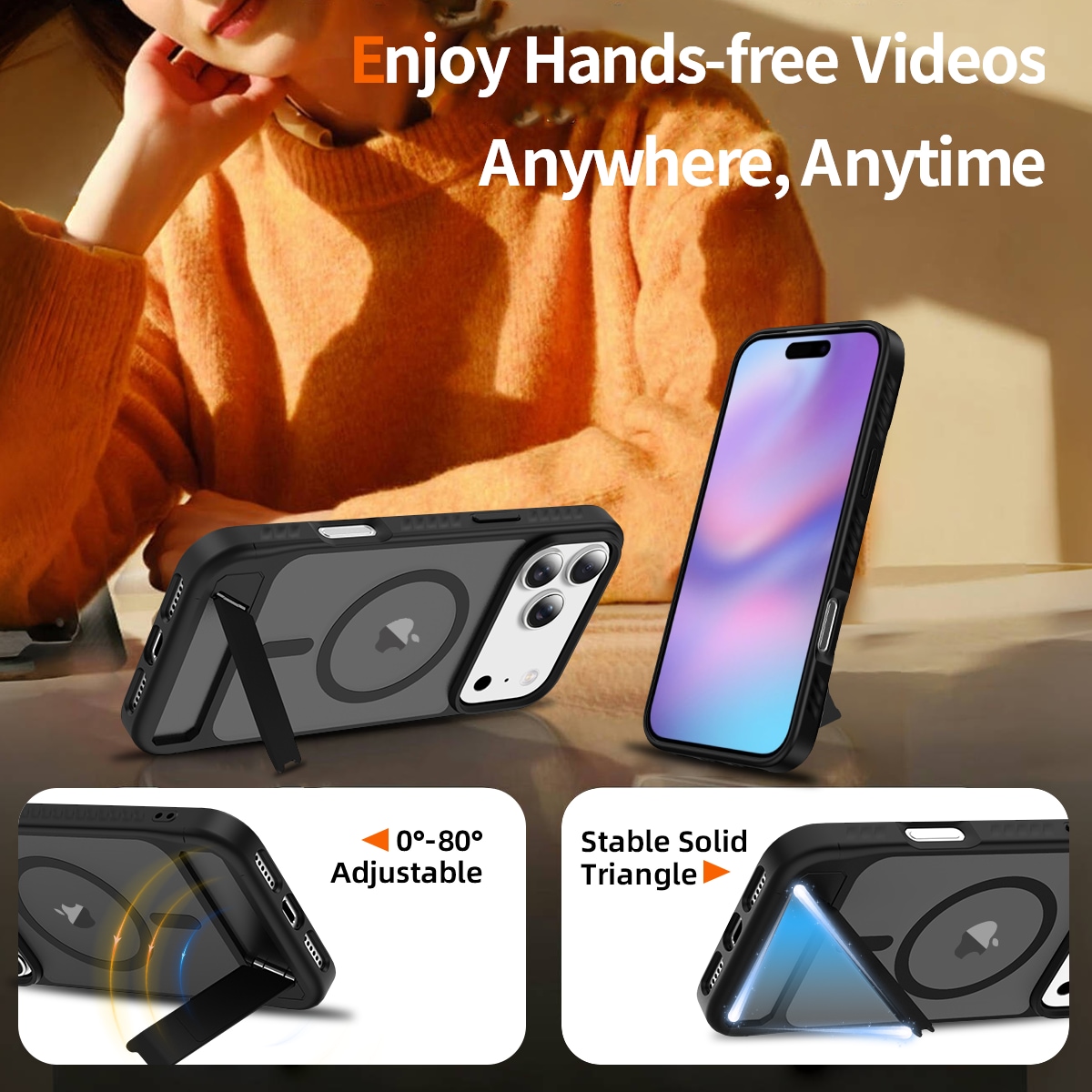iPhone 17 Pro Magnetiskt hybridskal med inbyggt ställ, Svart