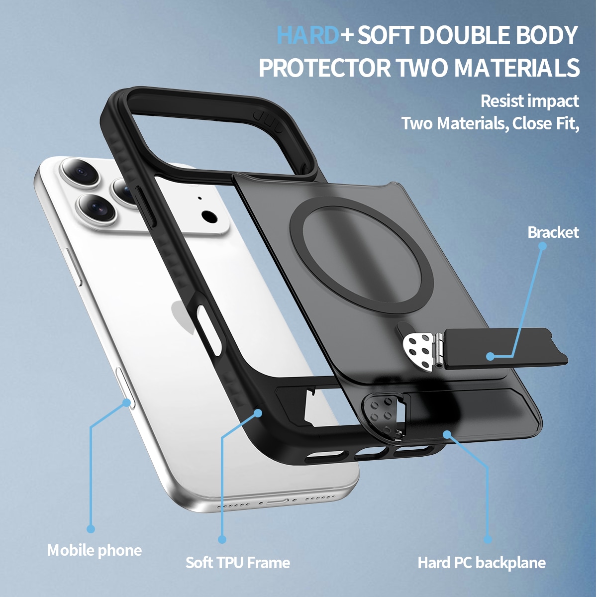 iPhone 17 Pro Magnetiskt hybridskal med inbyggt ställ, Svart