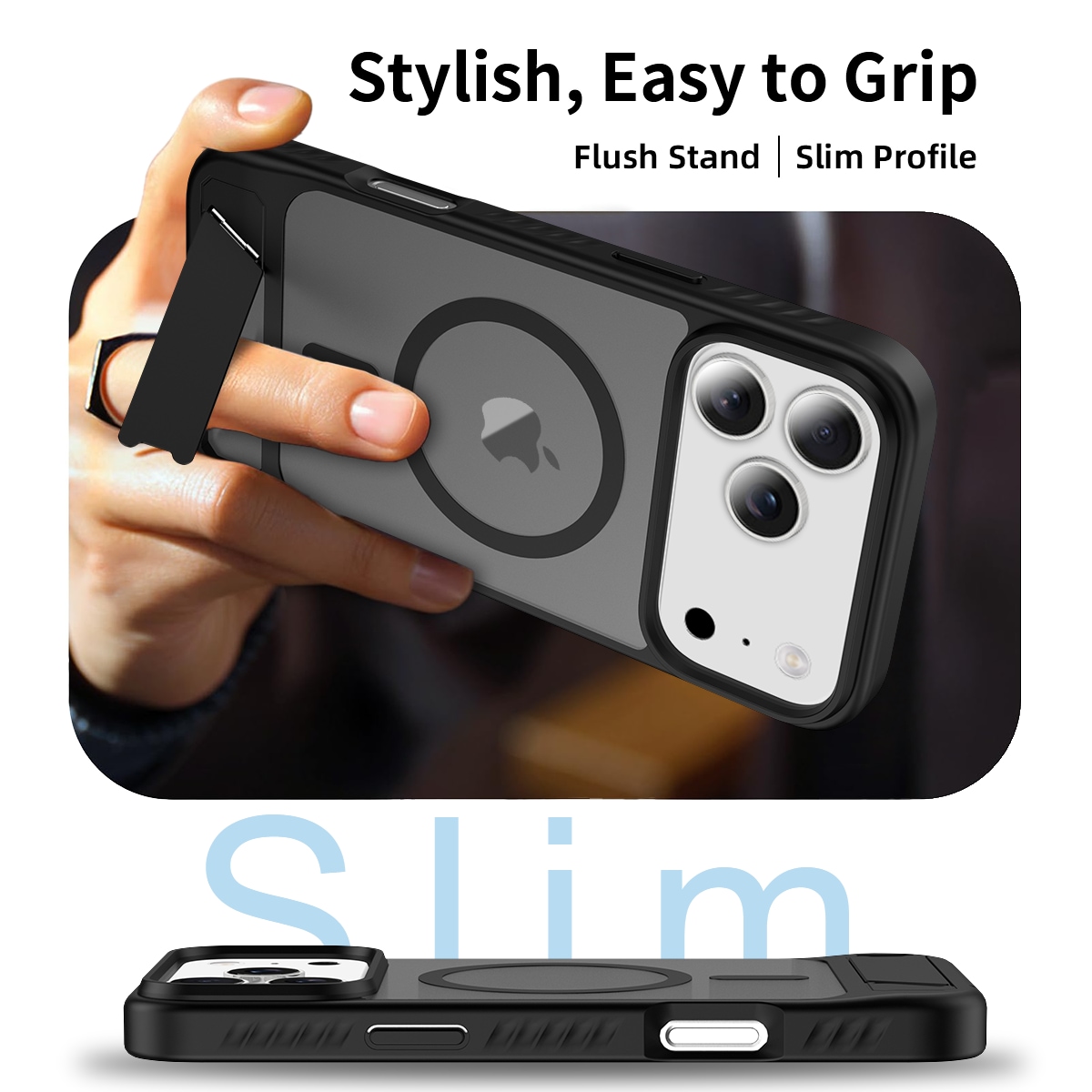 iPhone 17 Pro Max Magnetiskt hybridskal med inbyggt ställ, Svart