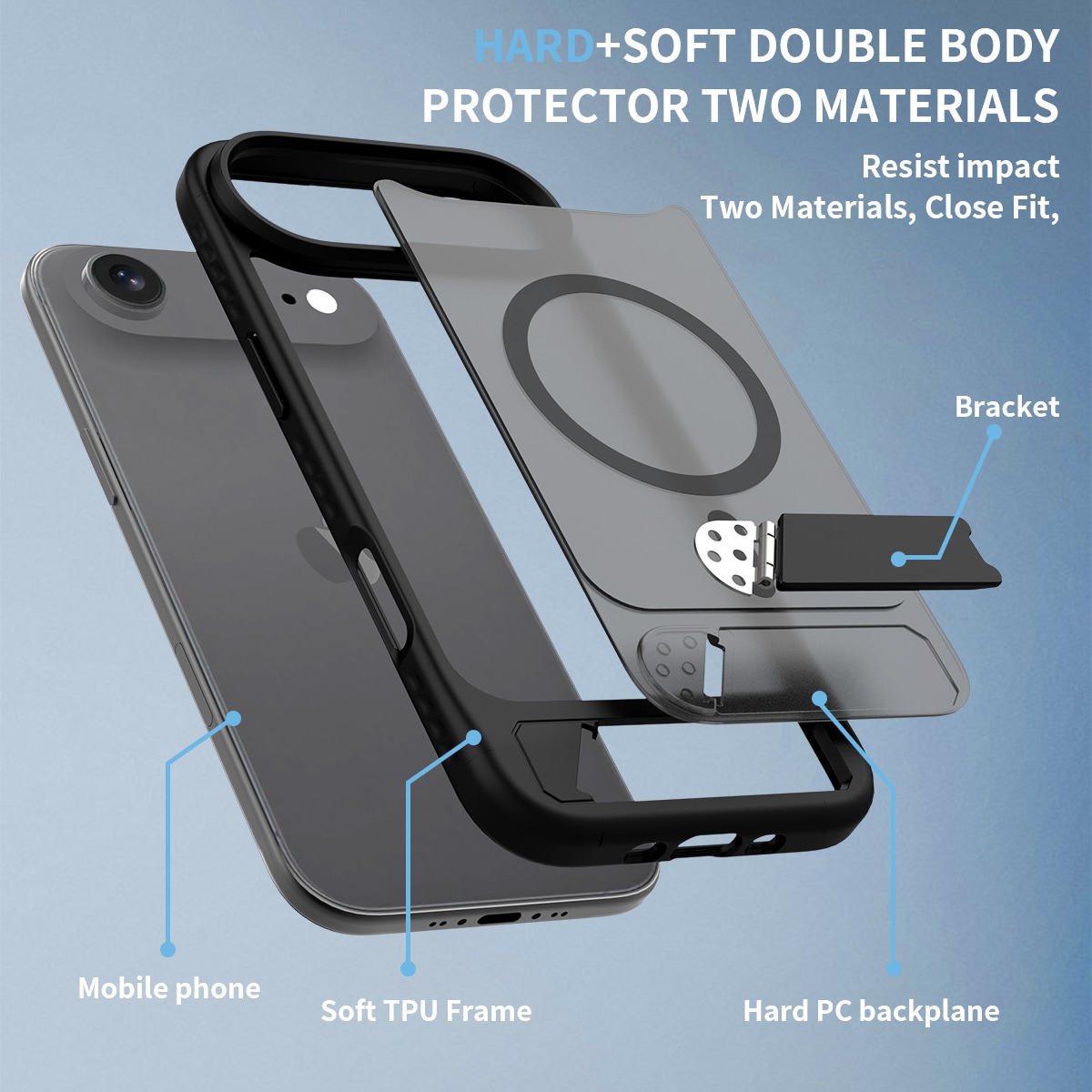 iPhone 17 Air Magnetiskt hybridskal med inbyggt ställ, Svart