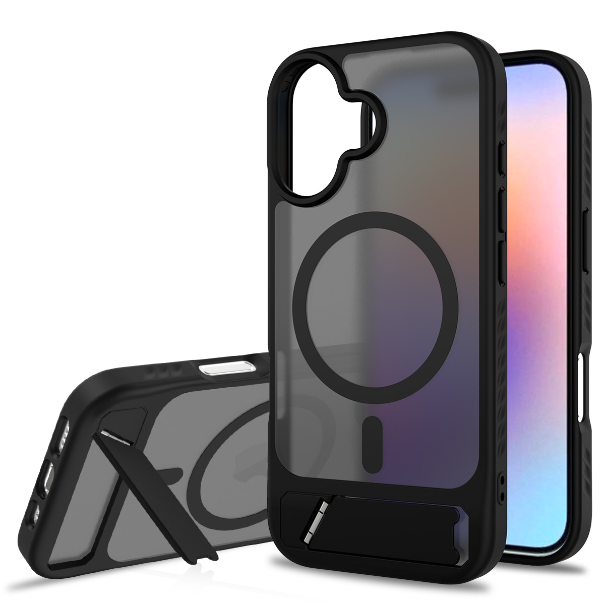 iPhone 17 Magnetiskt hybridskal med inbyggt ställ, Svart