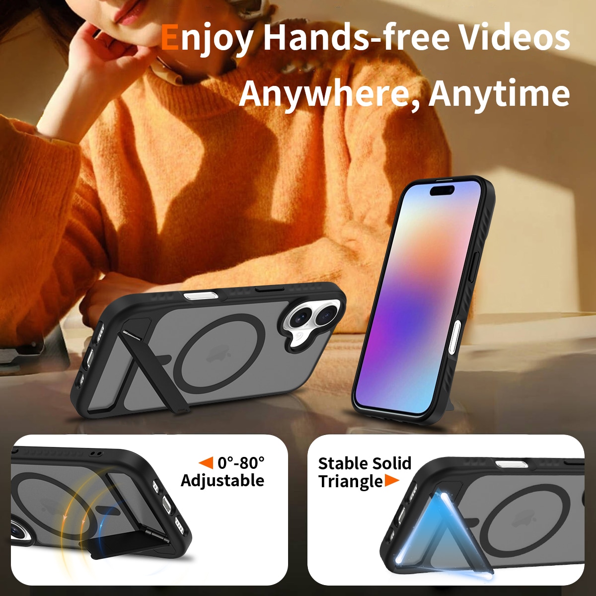 iPhone 17 Magnetiskt hybridskal med inbyggt ställ, Svart