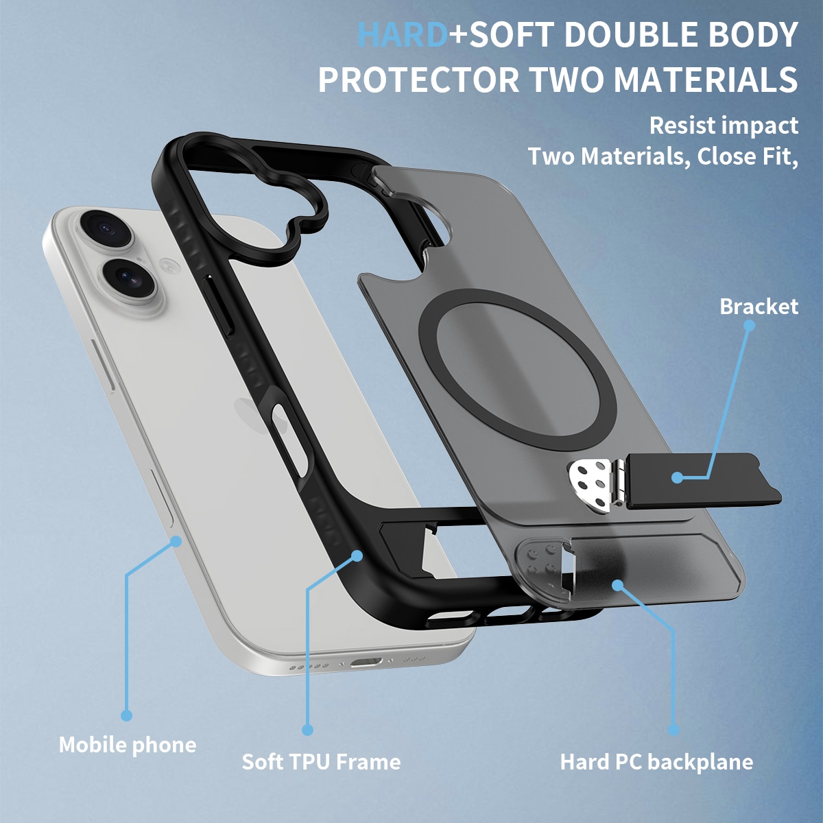 iPhone 17 Magnetiskt hybridskal med inbyggt ställ, Svart