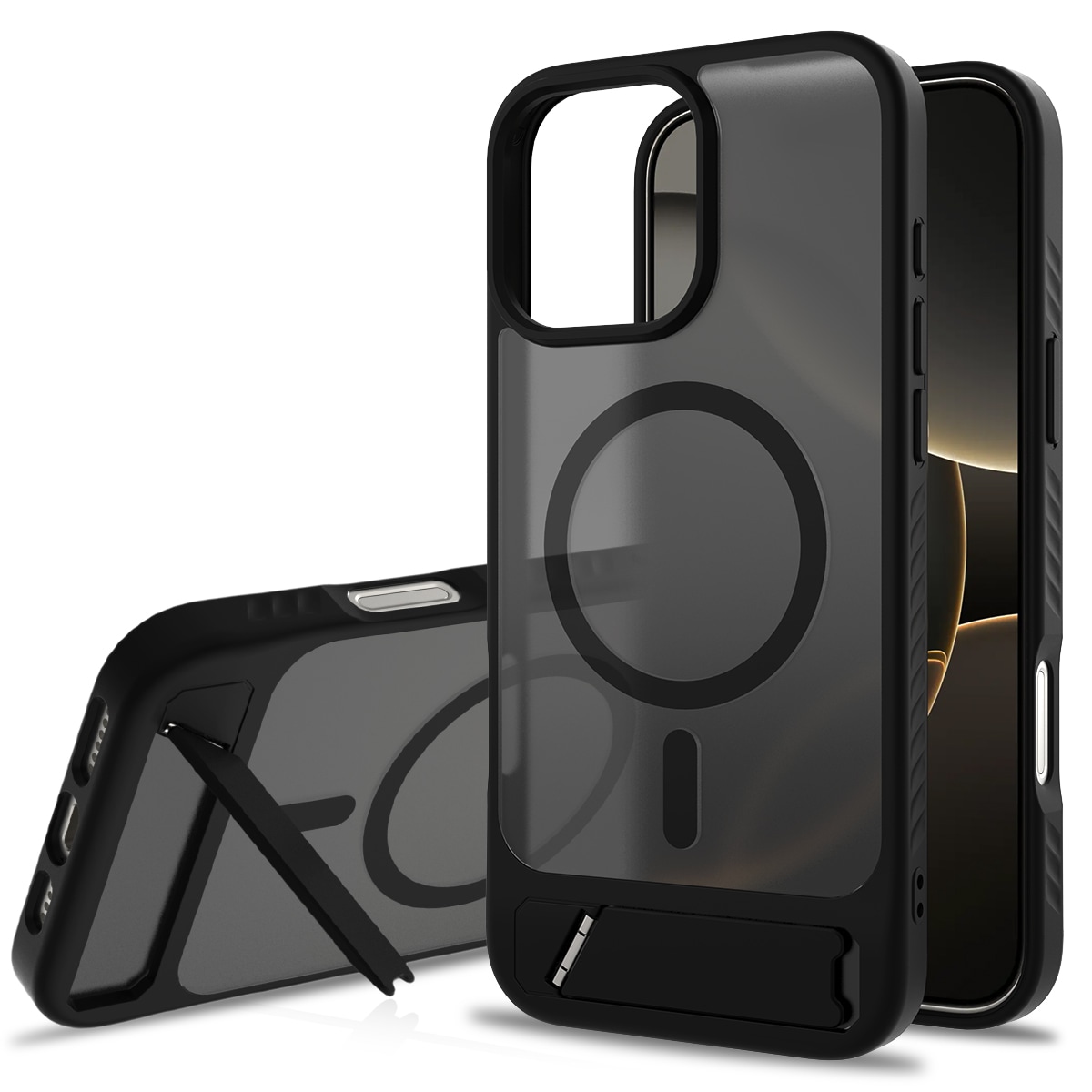 iPhone 17 Magnetiskt hybridskal med inbyggt ställ, Svart
