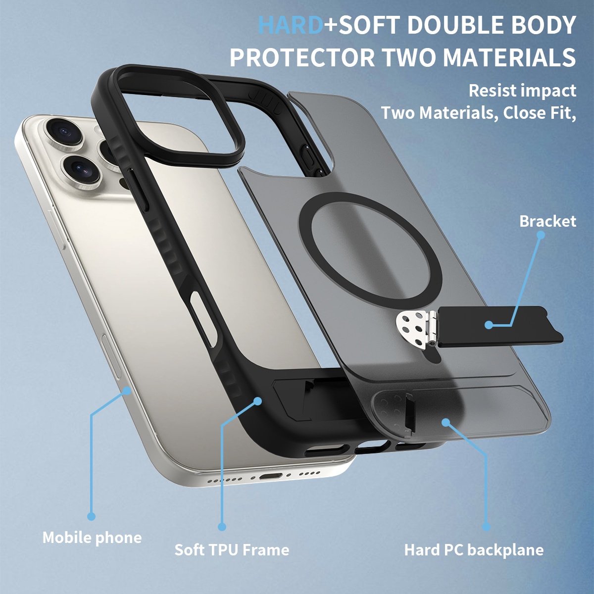 iPhone 17 Magnetiskt hybridskal med inbyggt ställ, Svart