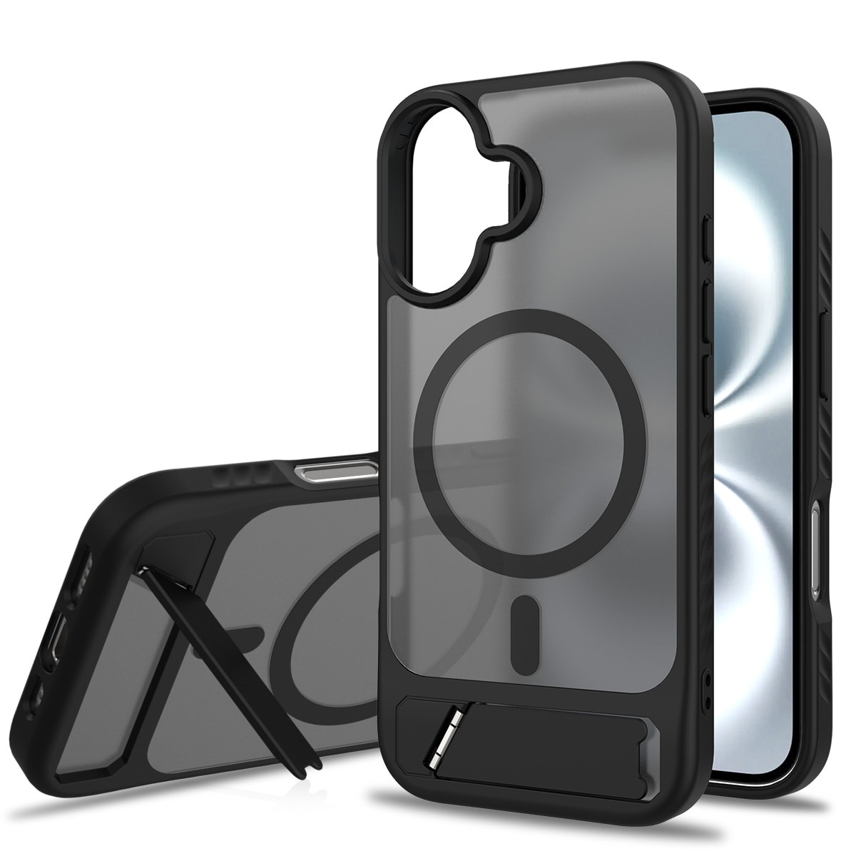 iPhone 16 Magnetiskt hybridskal med inbyggt ställ, Svart