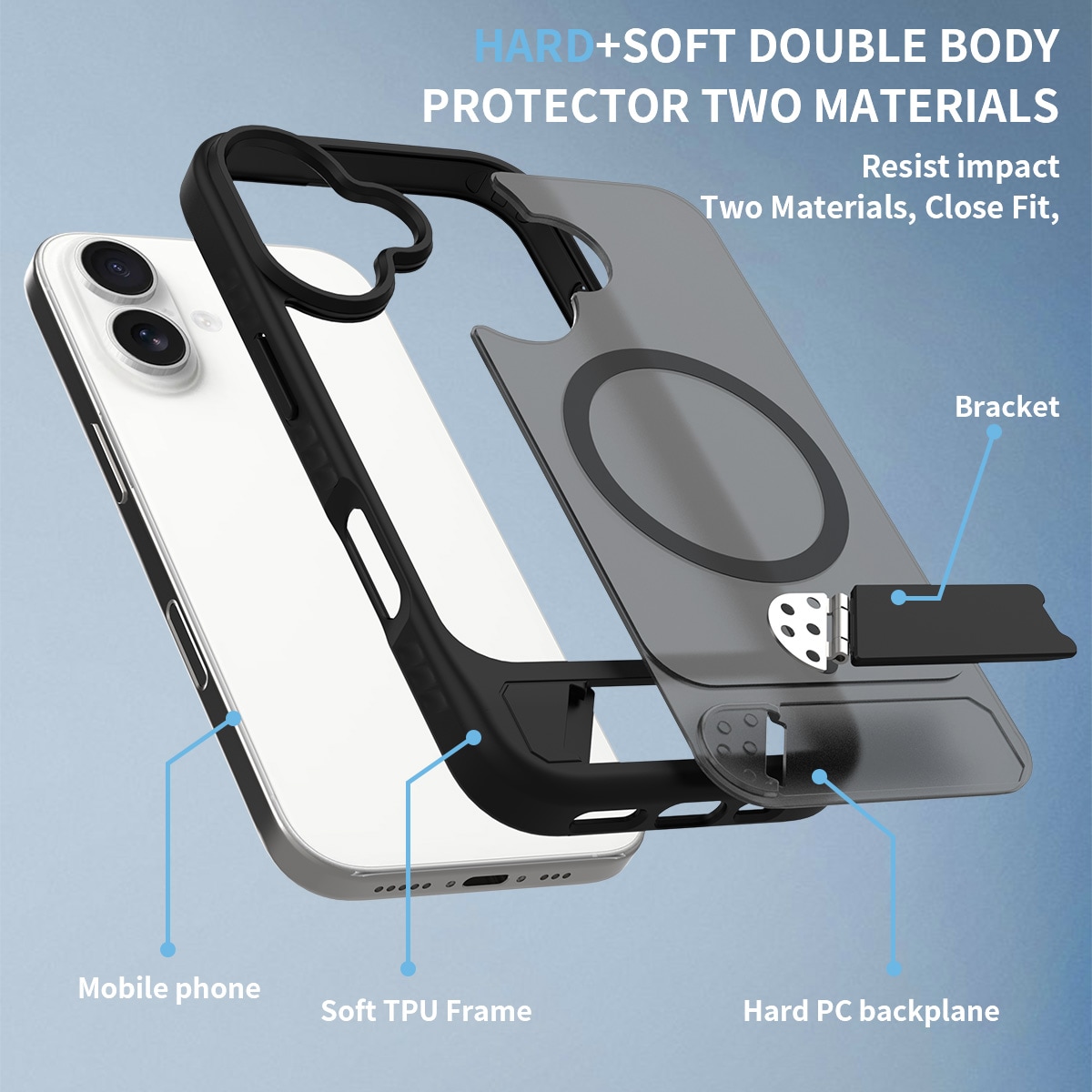 iPhone 16 Magnetiskt hybridskal med inbyggt ställ, Svart