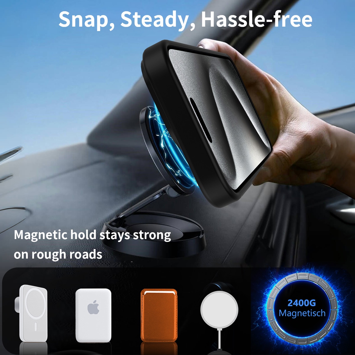 iPhone 15 Pro Magnetiskt hybridskal med inbyggt ställ, Svart