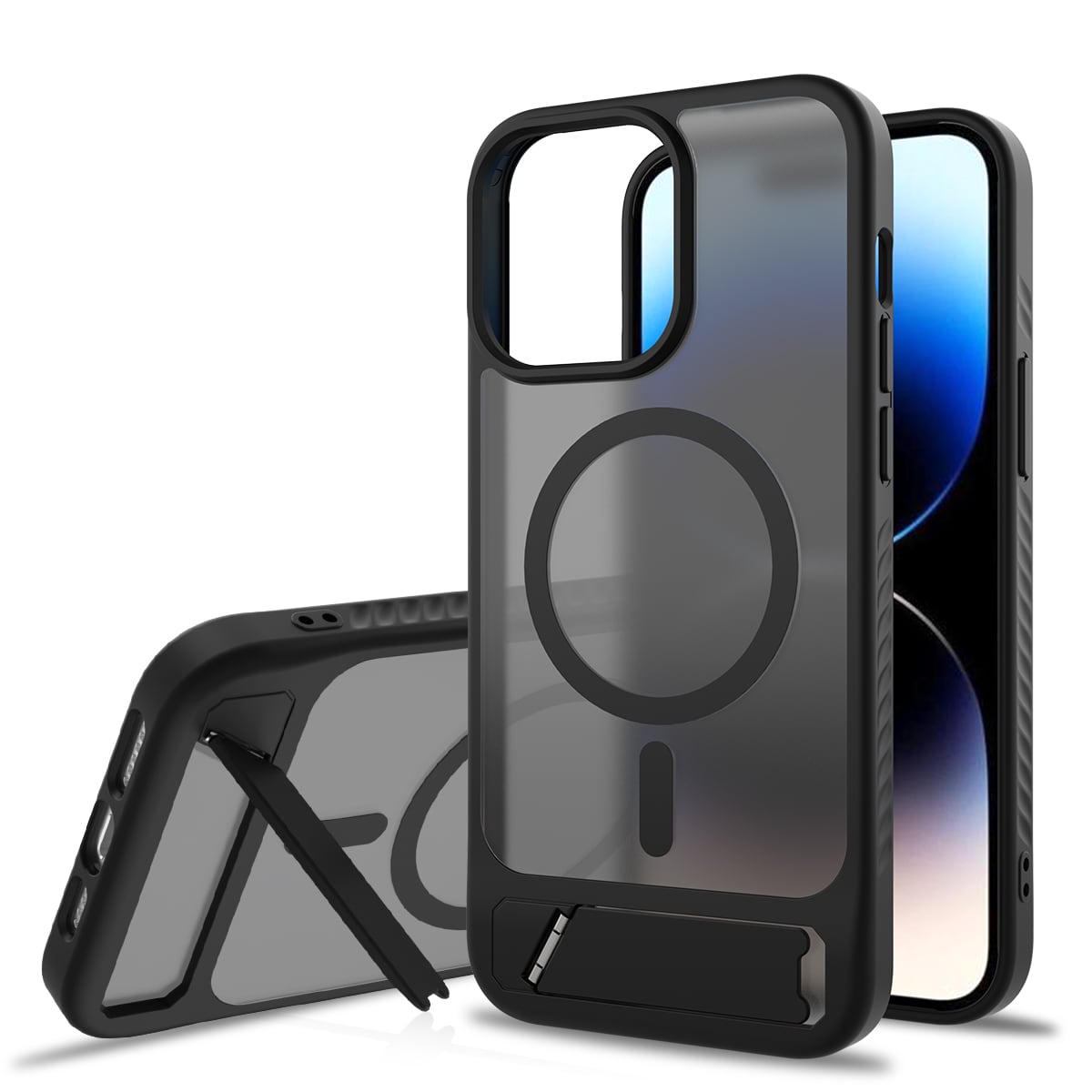 iPhone 14 Pro Max Magnetiskt hybridskal med inbyggt ställ, Svart