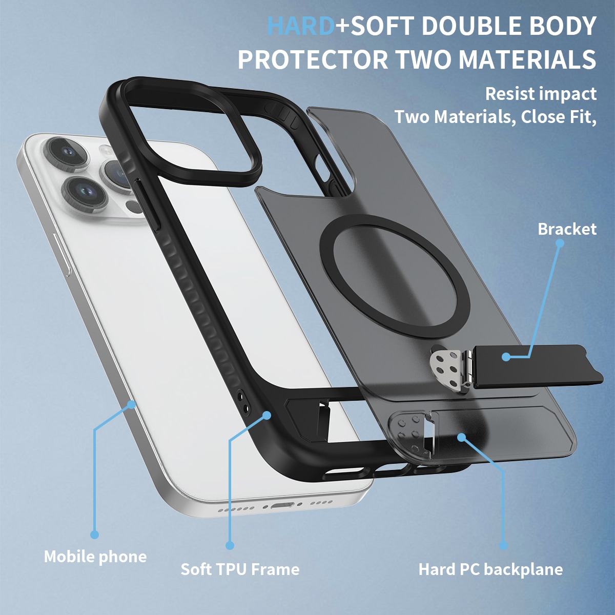 iPhone 14 Pro Max Magnetiskt hybridskal med inbyggt ställ, Svart