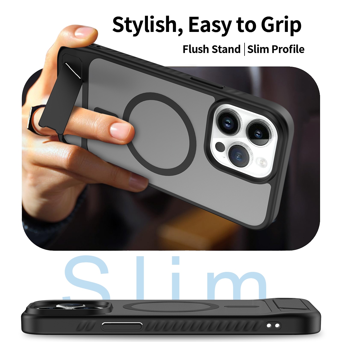 iPhone 14 Pro Max Magnetiskt hybridskal med inbyggt ställ, Svart