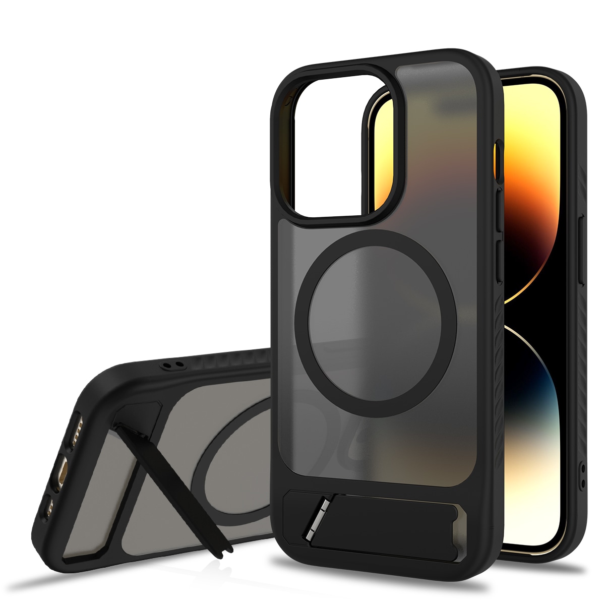 iPhone 14 Pro Magnetiskt hybridskal med inbyggt ställ, Svart