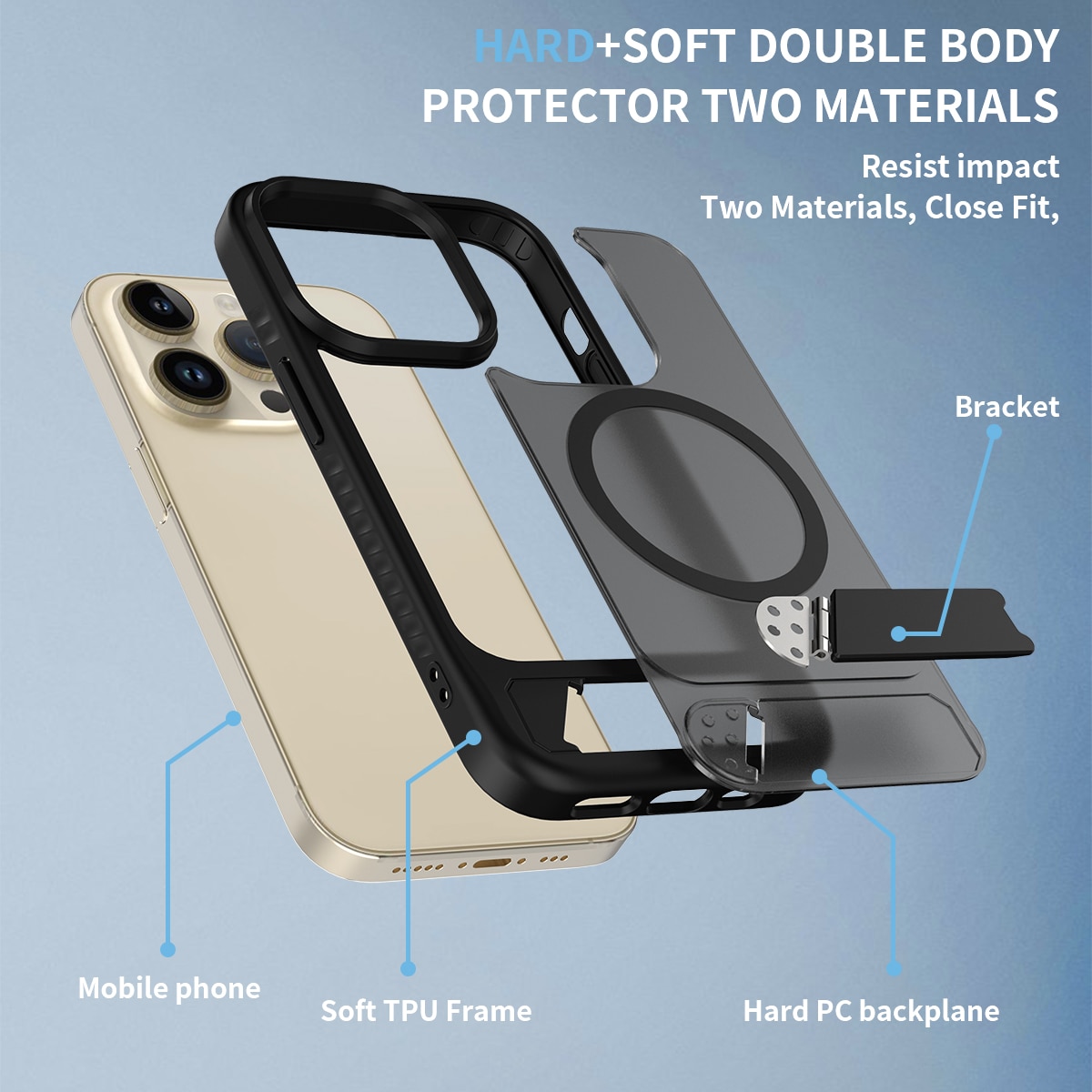 iPhone 14 Pro Magnetiskt hybridskal med inbyggt ställ, Svart
