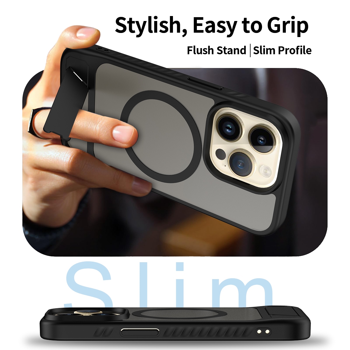iPhone 14 Pro Magnetiskt hybridskal med inbyggt ställ, Svart