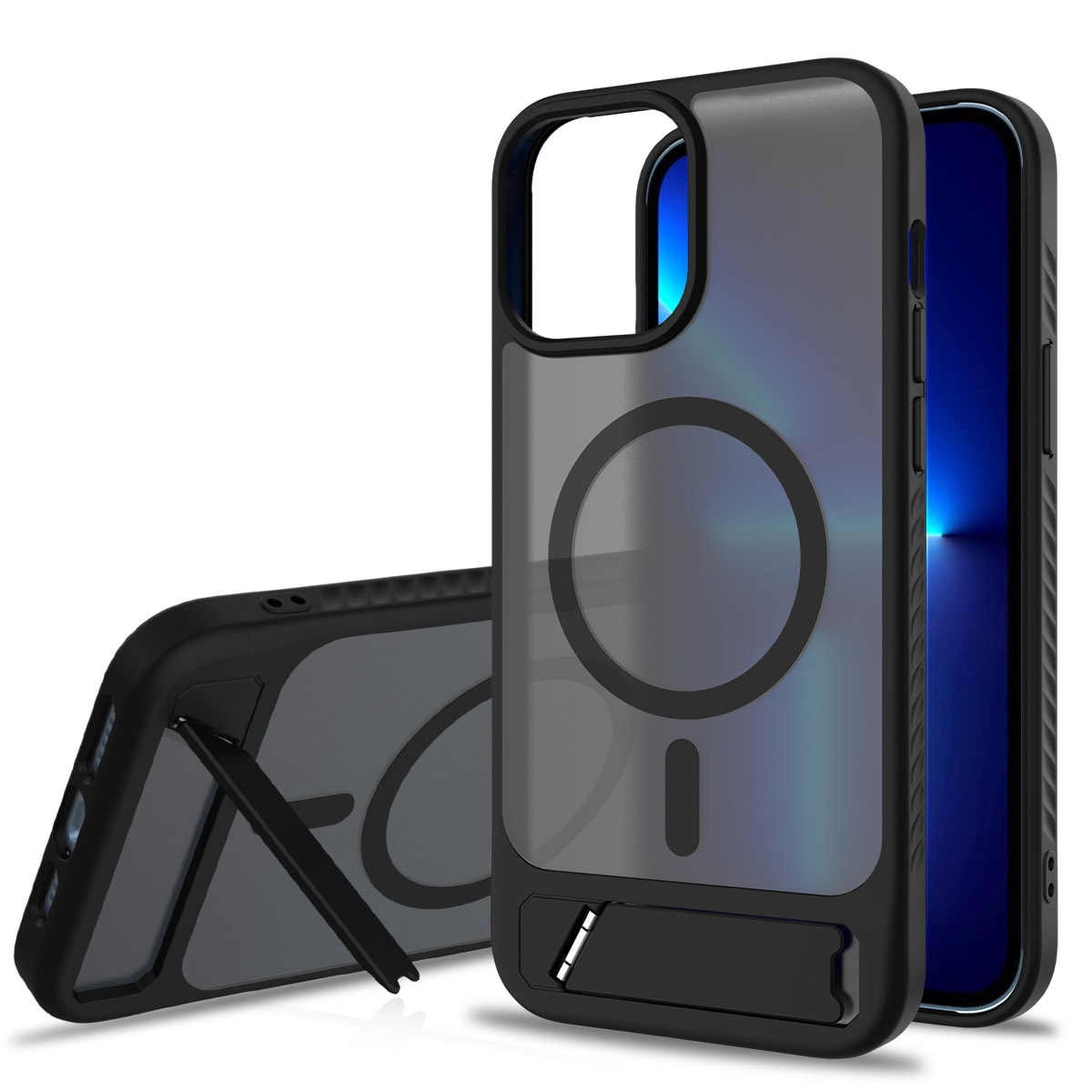 iPhone 13 Pro Max Magnetiskt hybridskal med inbyggt ställ, Svart