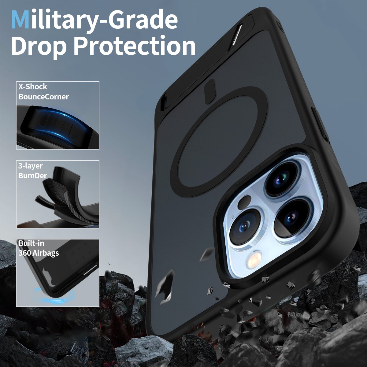 iPhone 13 Pro Max Magnetiskt hybridskal med inbyggt ställ, Svart