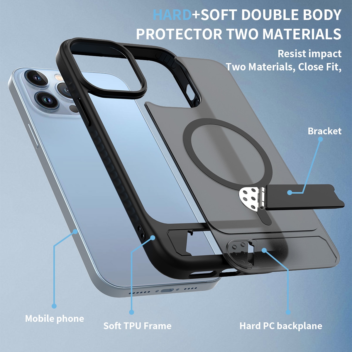 iPhone 13 Pro Max Magnetiskt hybridskal med inbyggt ställ, Svart