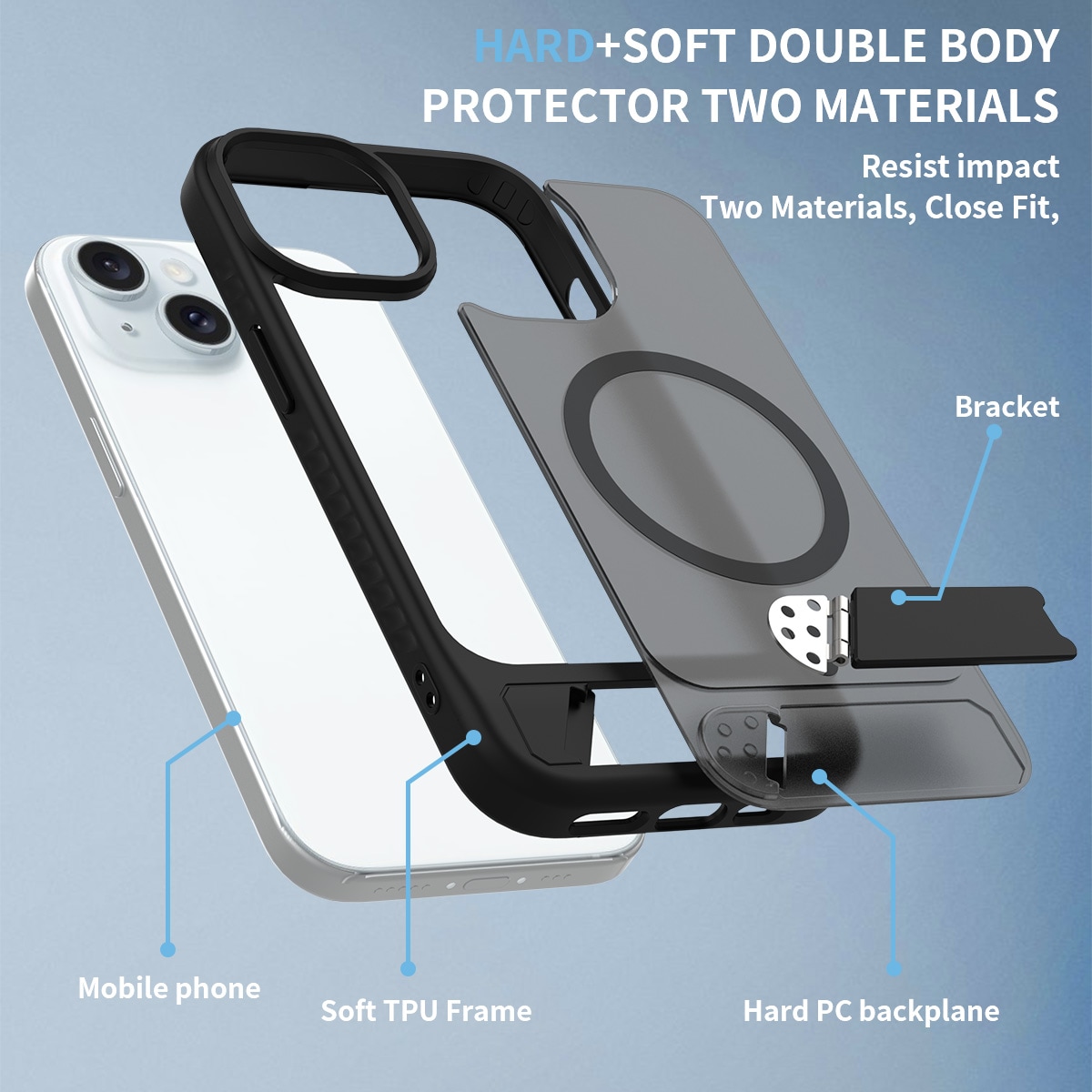 iPhone 14 Magnetiskt hybridskal med inbyggt ställ, Svart