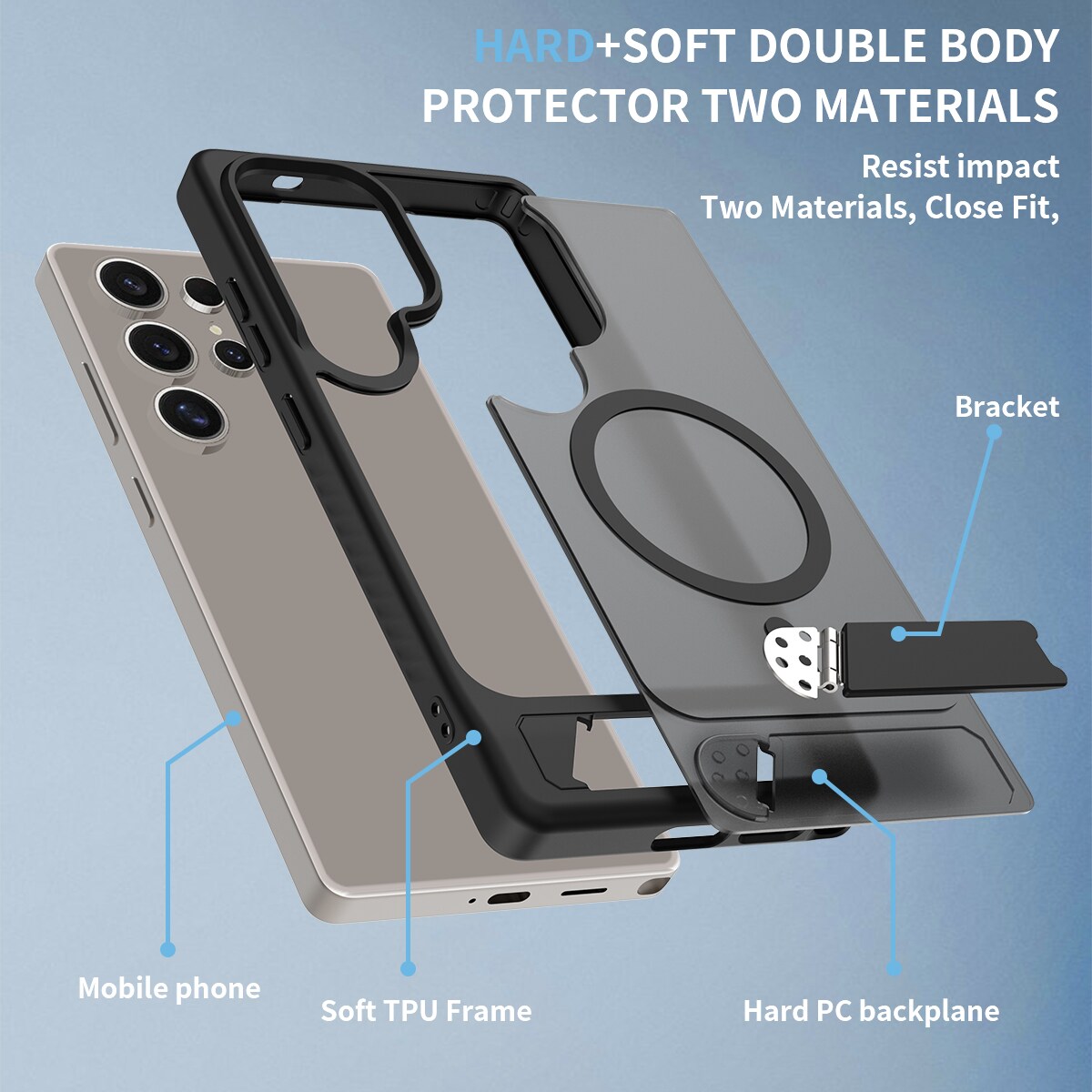 Samsung Galaxy S25 Ultra Magnetiskt hybridskal med inbyggt ställ, Svart