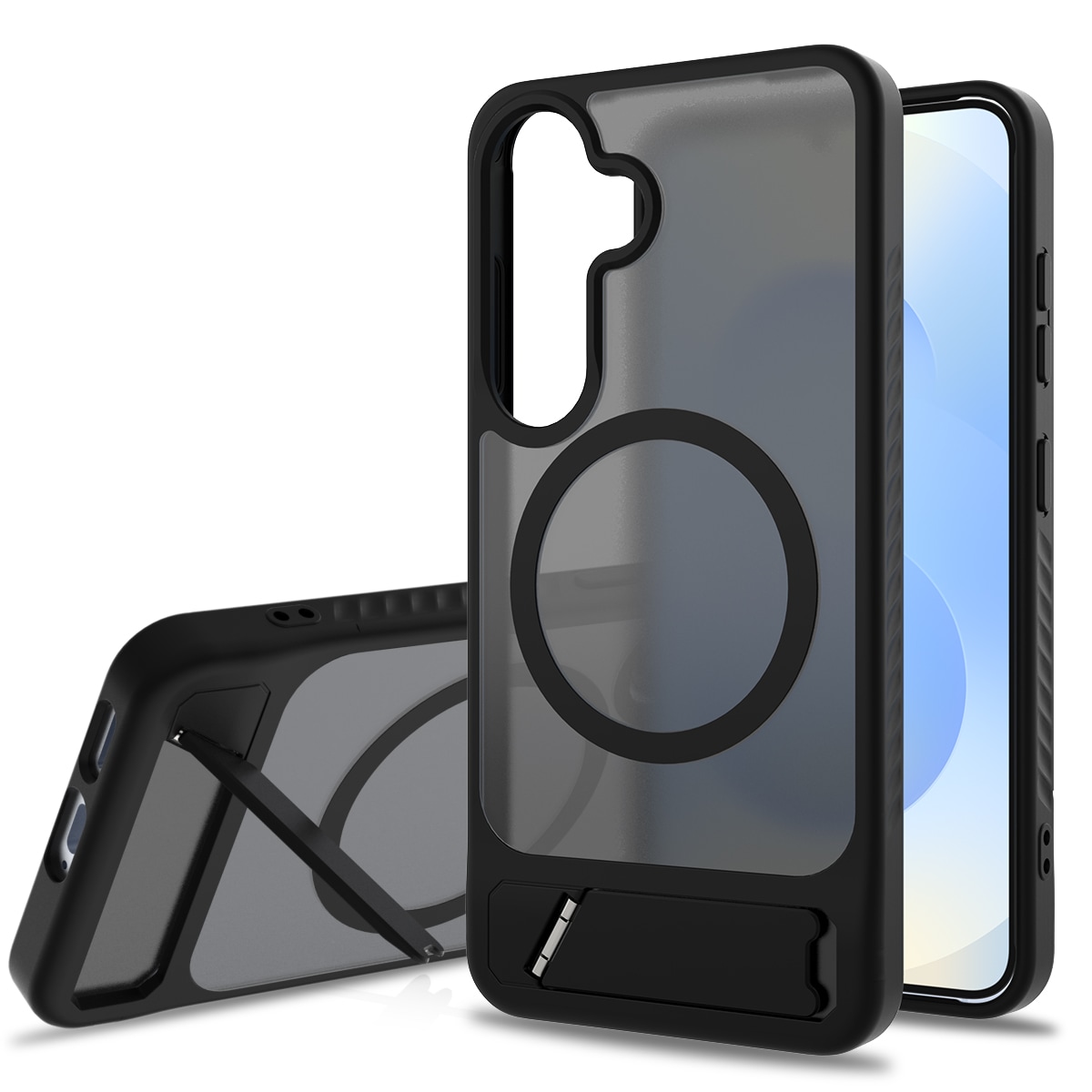 Samsung Galaxy S25 Magnetiskt hybridskal med inbyggt ställ, Svart