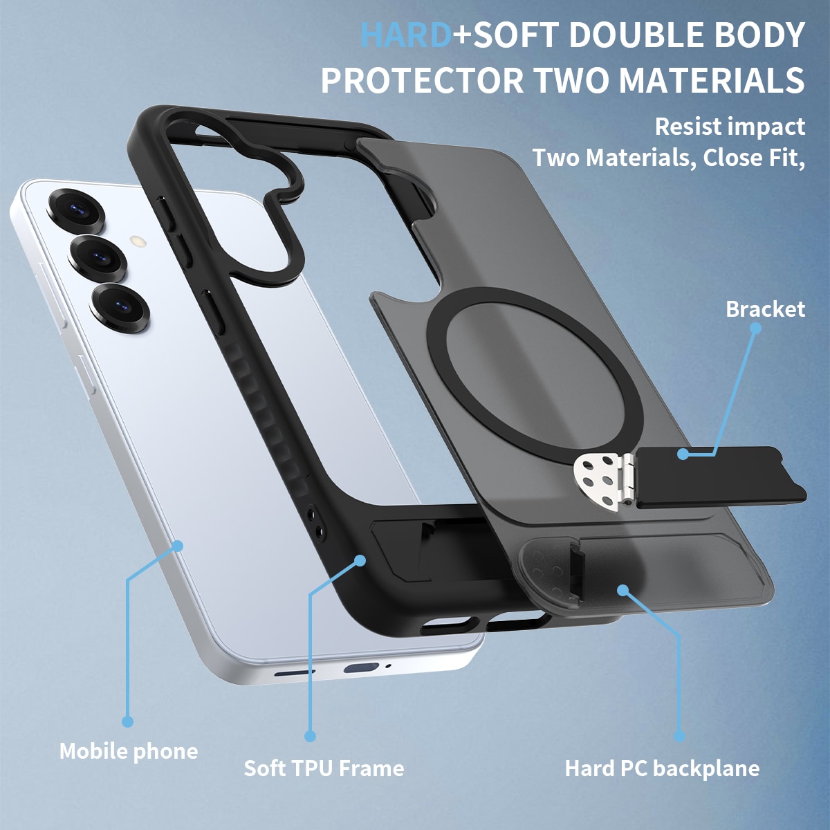 Samsung Galaxy S25 Magnetiskt hybridskal med inbyggt ställ, Svart