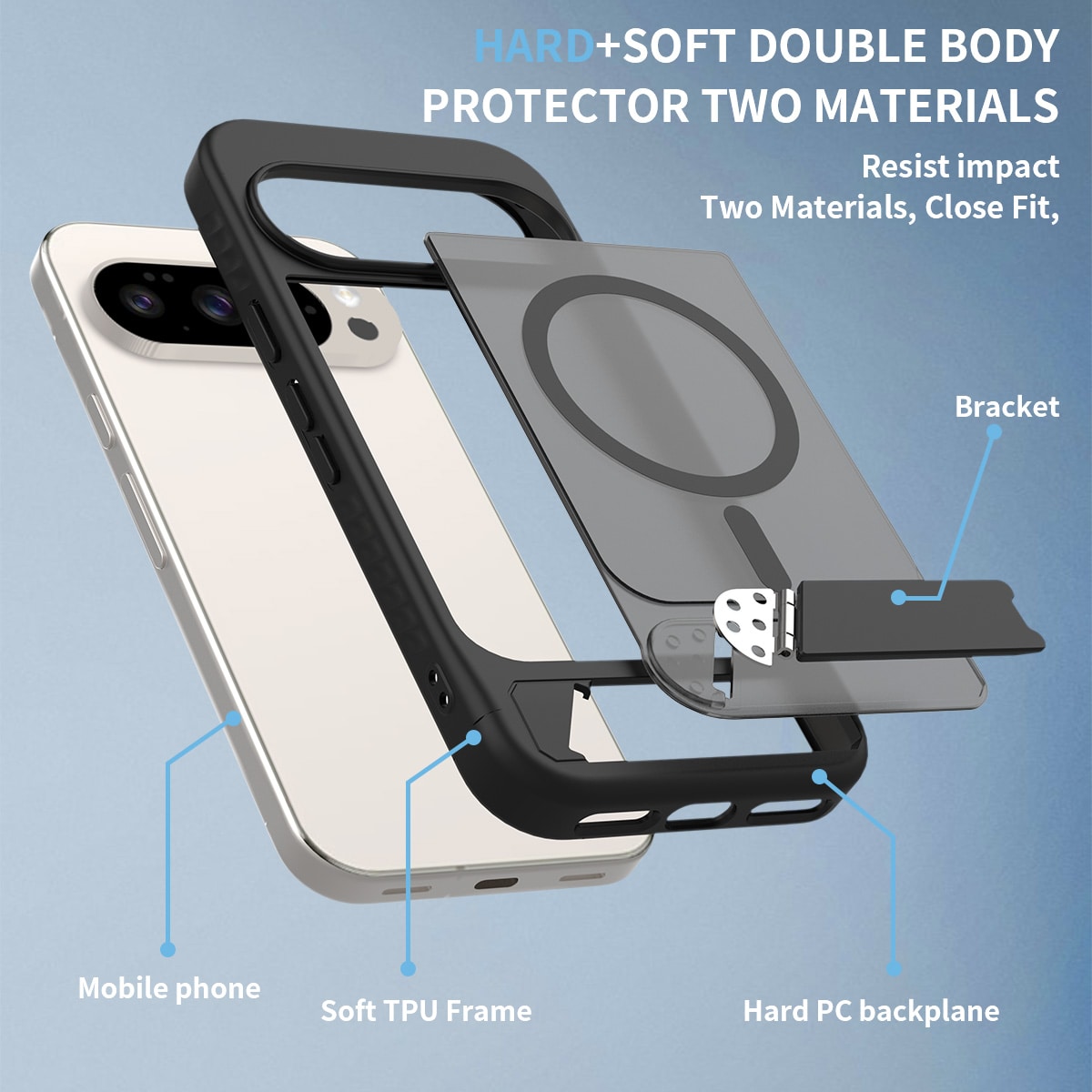 Google Pixel 9 Magnetiskt hybridskal med inbyggt ställ, Svart