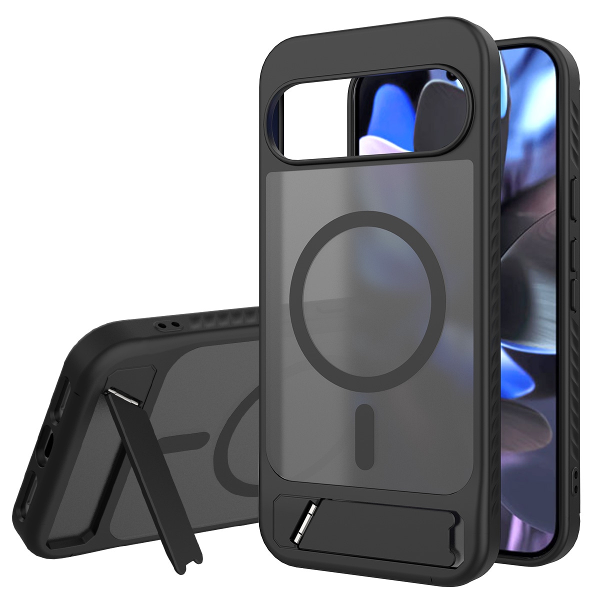 Google Pixel 9 Pro XL Magnetiskt hybridskal med inbyggt ställ, Svart