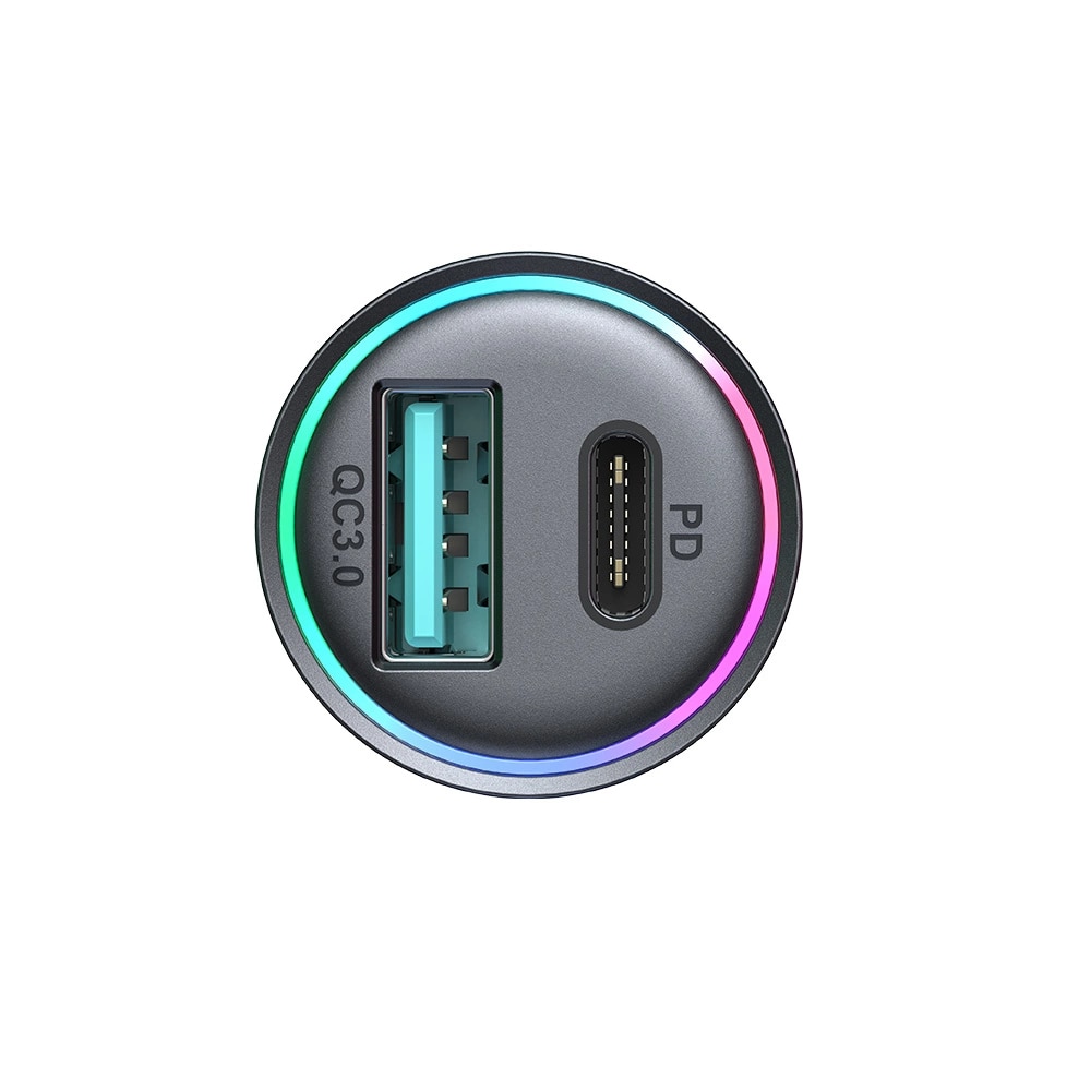 Mini Billaddare med USB-C + USB-A Port 60W, svart