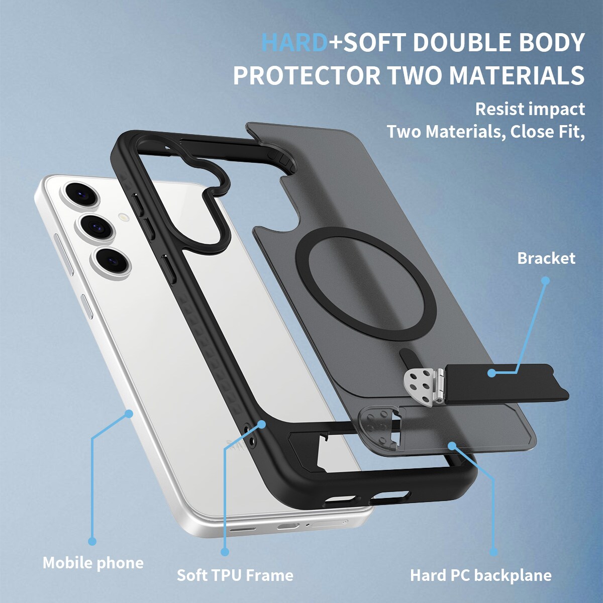 Samsung Galaxy S25 FE Magnetiskt hybridskal med inbyggt ställ, Svart