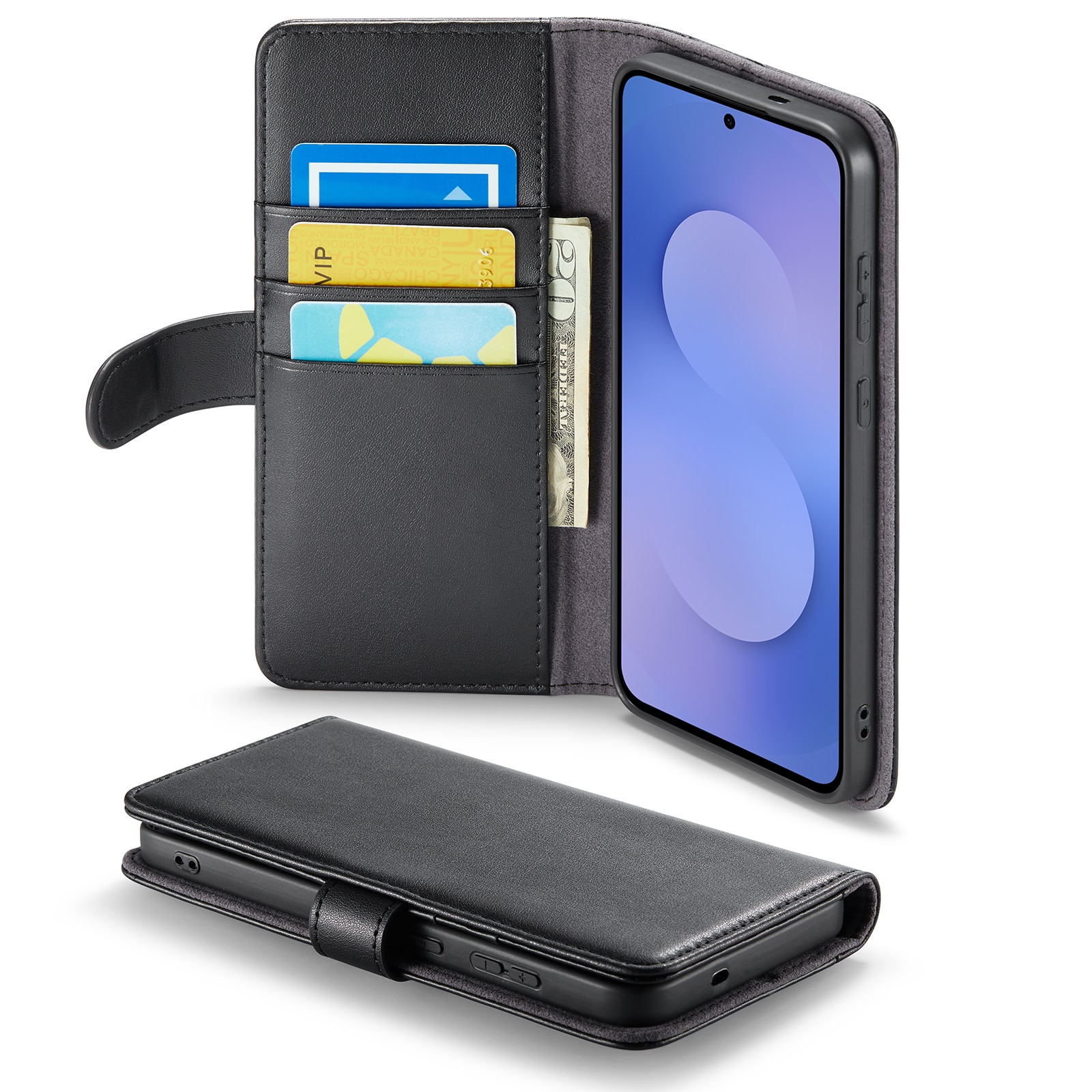 Samsung Galaxy S25 FE Plånboksfodral i Äkta Läder, Svart