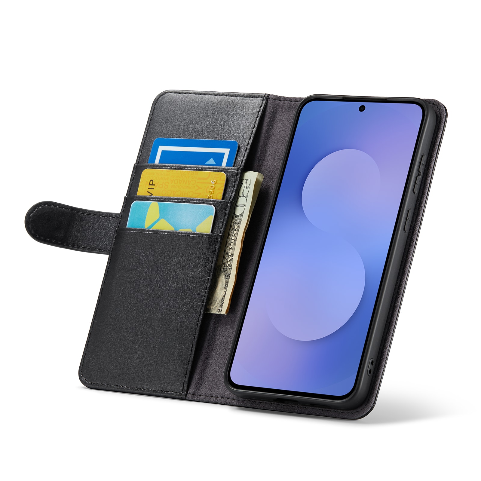 Samsung Galaxy S25 FE Plånboksfodral i Äkta Läder, Svart