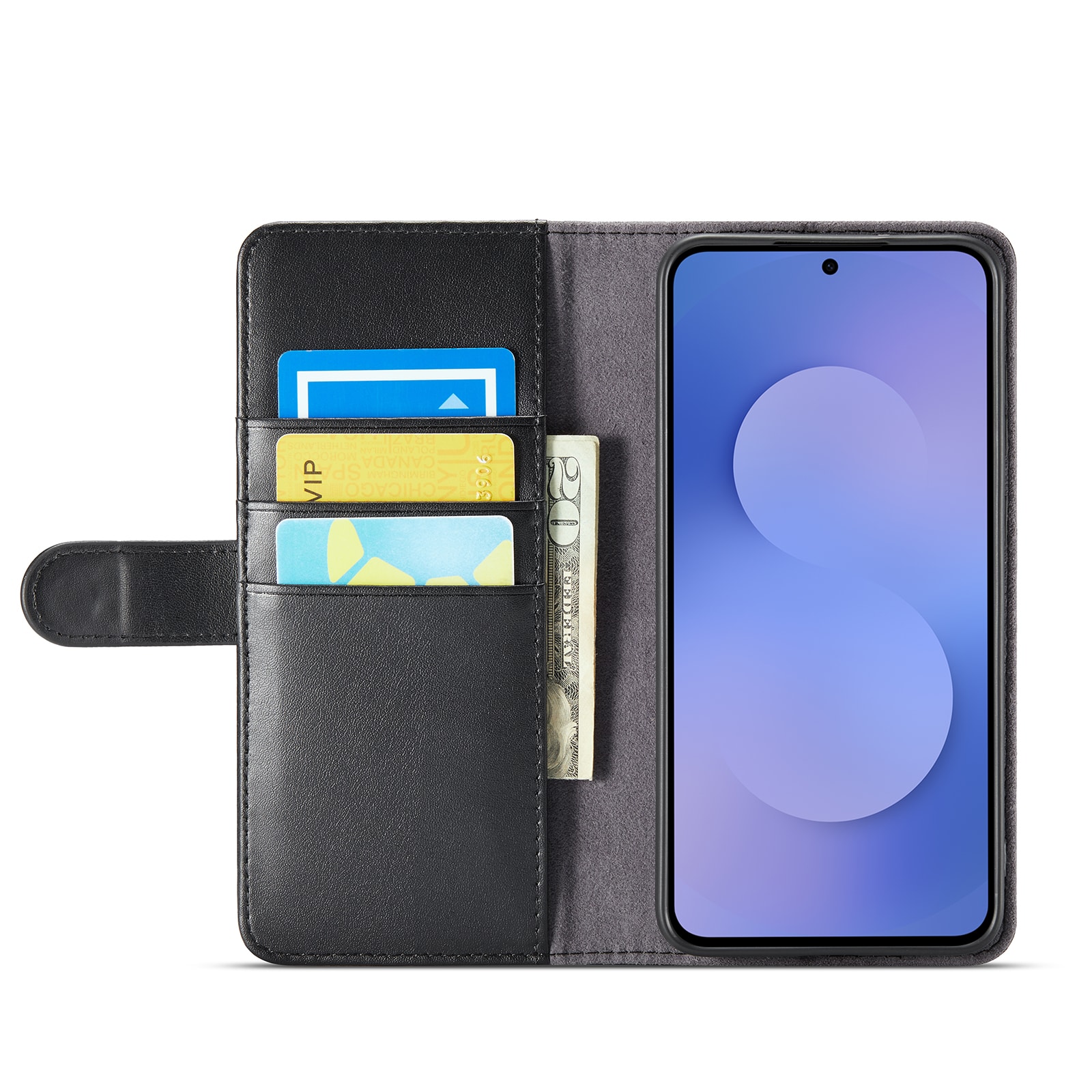 Samsung Galaxy S25 FE Plånboksfodral i Äkta Läder, Svart