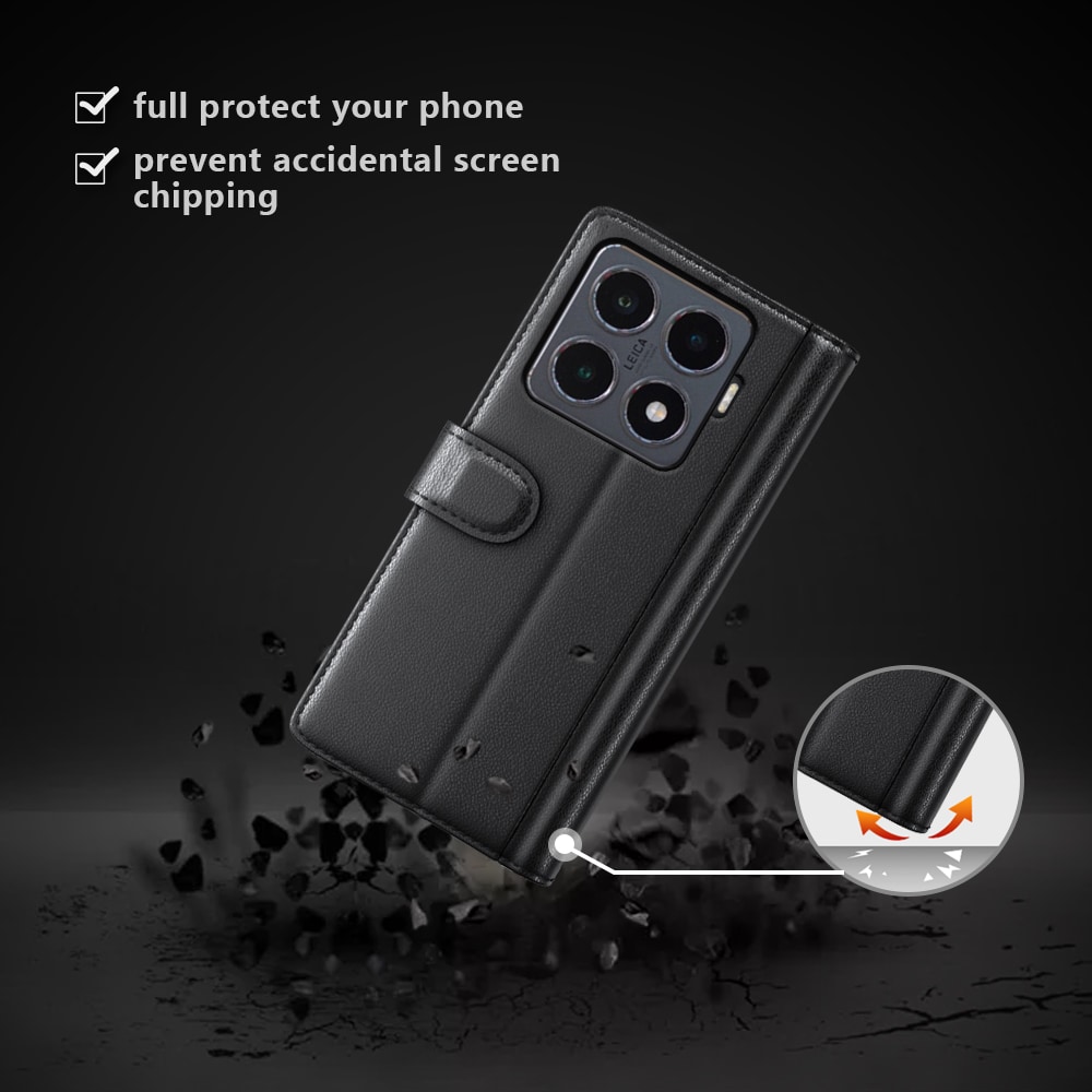 Xiaomi 15T Plånboksfodral i Äkta Läder, Svart