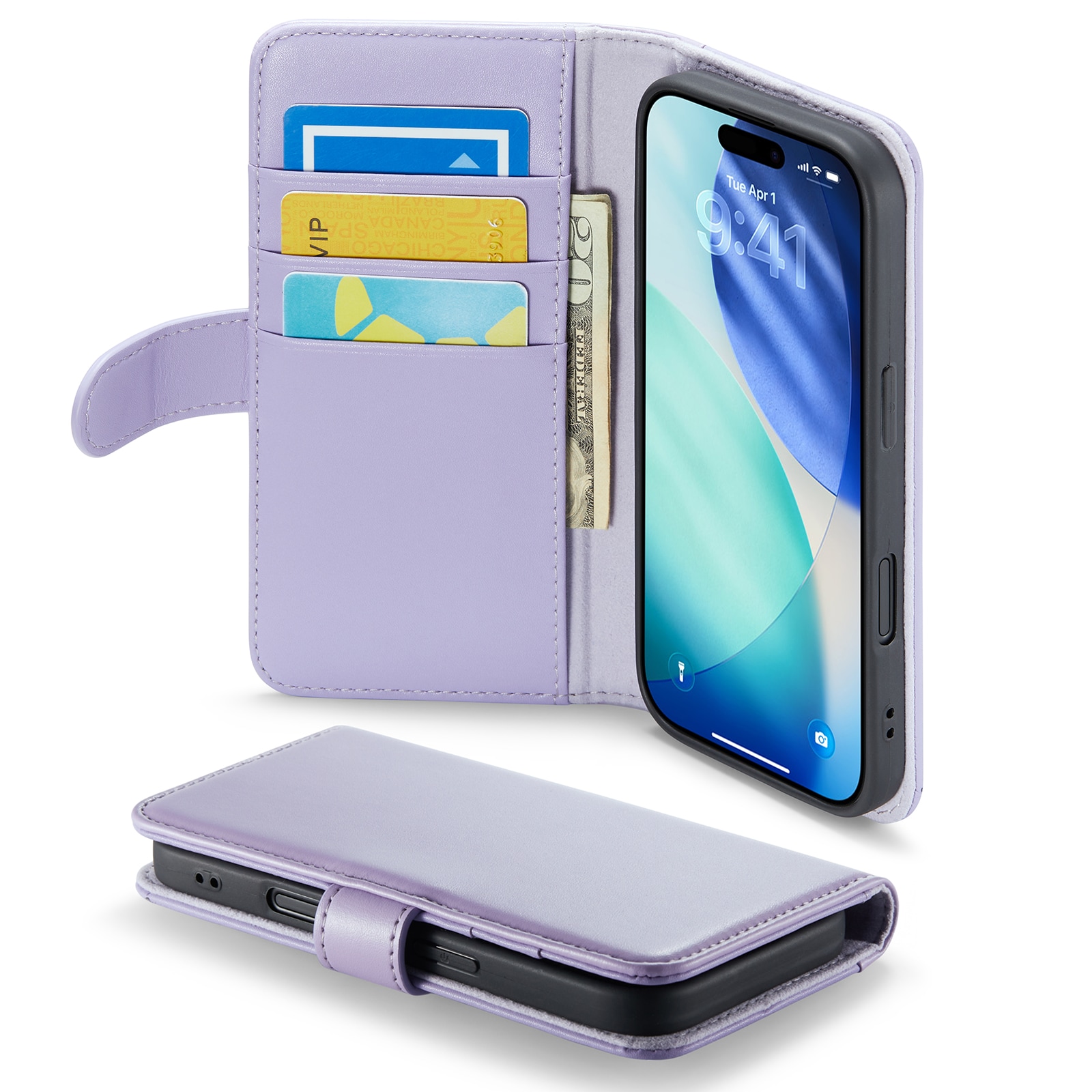 iPhone 17 Plånboksfodral i Äkta Läder, Lila