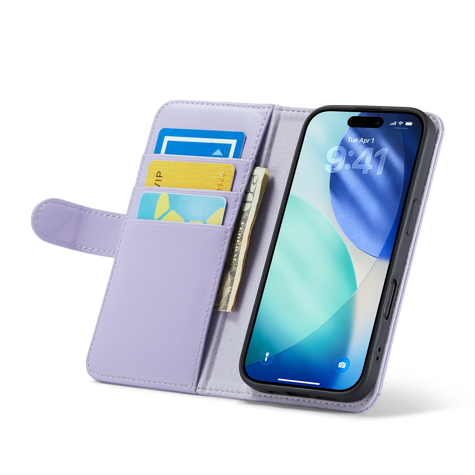 iPhone 17 Plånboksfodral i Äkta Läder, Lila
