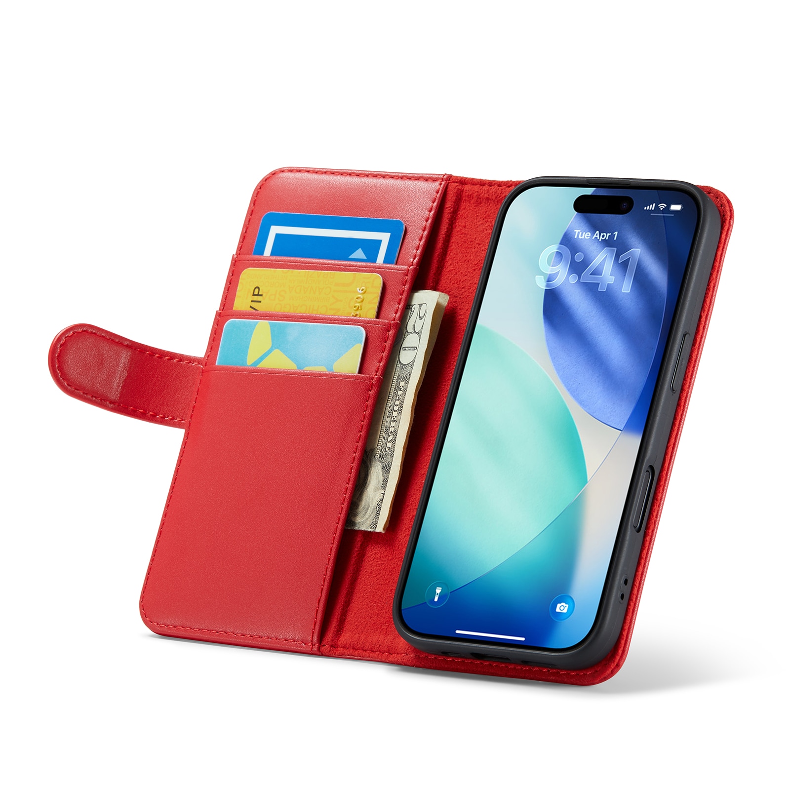 iPhone 17 Plånboksfodral i Äkta Läder, Röd
