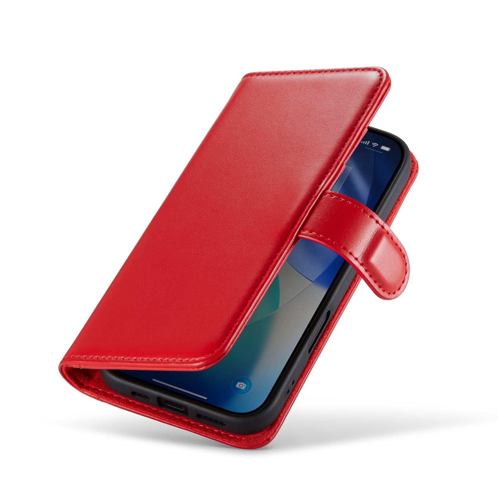 iPhone 17 Plånboksfodral i Äkta Läder, Röd